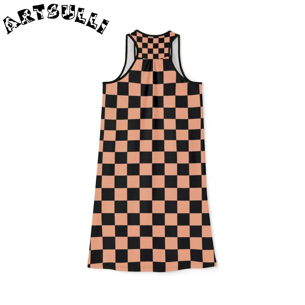 JAKKOUTTHEBXX Checkerboard Soft Orange and Black Women’s Racerback