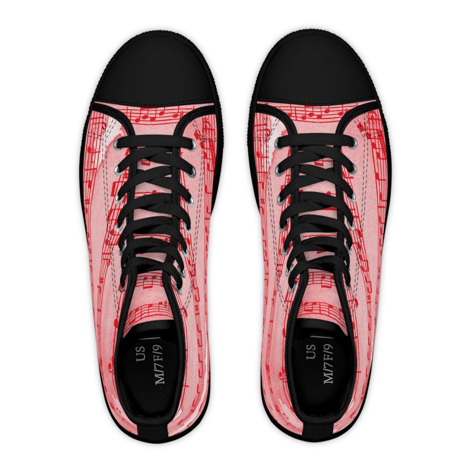 Drip Spill Type Beat Sheet Music Red Women's High Top Sneakers, Artsulli - Art is Long, Life is Short, Shoes, , , , , , , 