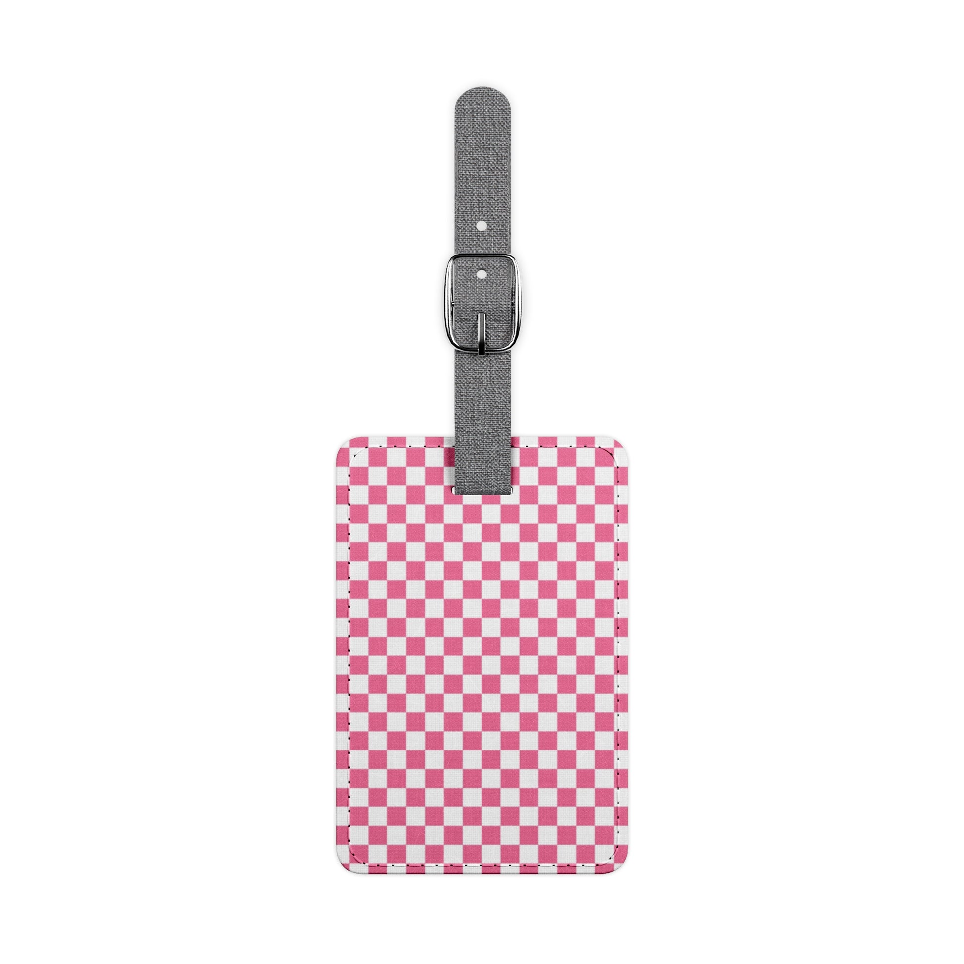Yuyushiki Pink Check Saffiano Polyester Luggage Tag, Rectangle, Artsulli - Art is Long, Life is Short, Accessories, Size, One size, Shape, Rectangle, , , 15949718659778495131