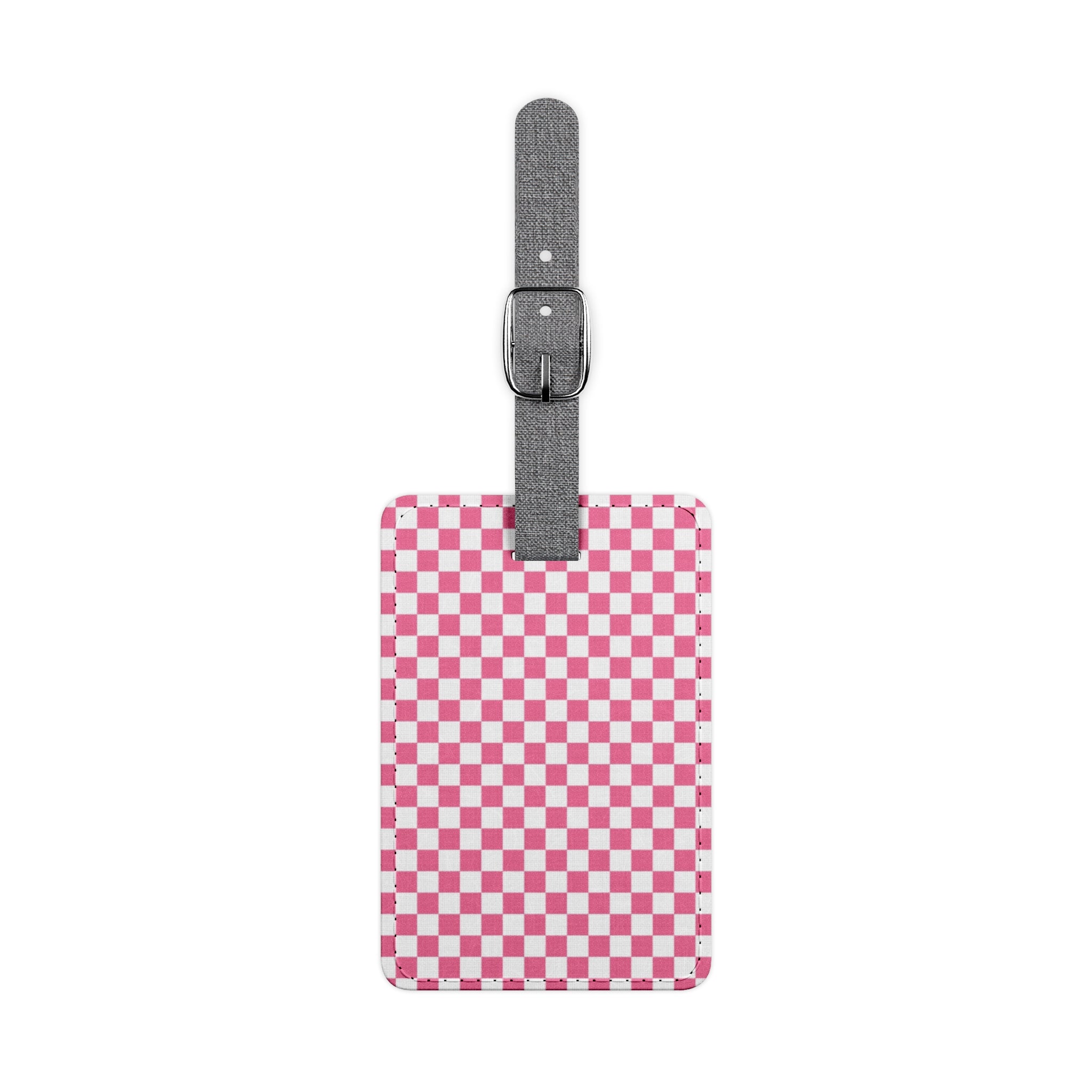 Yuyushiki Pink Check Saffiano Polyester Luggage Tag, Rectangle, Artsulli - Art is Long, Life is Short, Accessories, Size, One size, Shape, Rectangle, , , 15949718659778495131