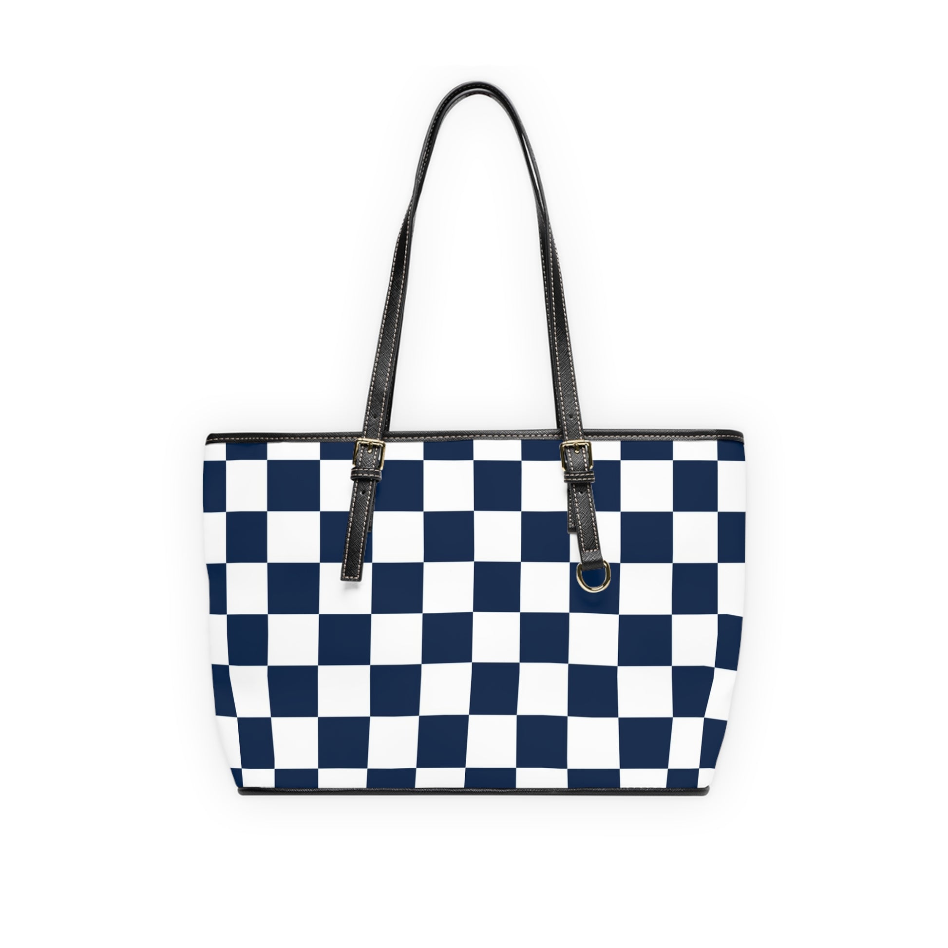 Checkerboard White and Navy Blue PU Leather Shoulder Bag, Artsulli - Art is Long, Life is Short, Bags, Size, 16" x 10", Color, Black, , , 21572610342568909740