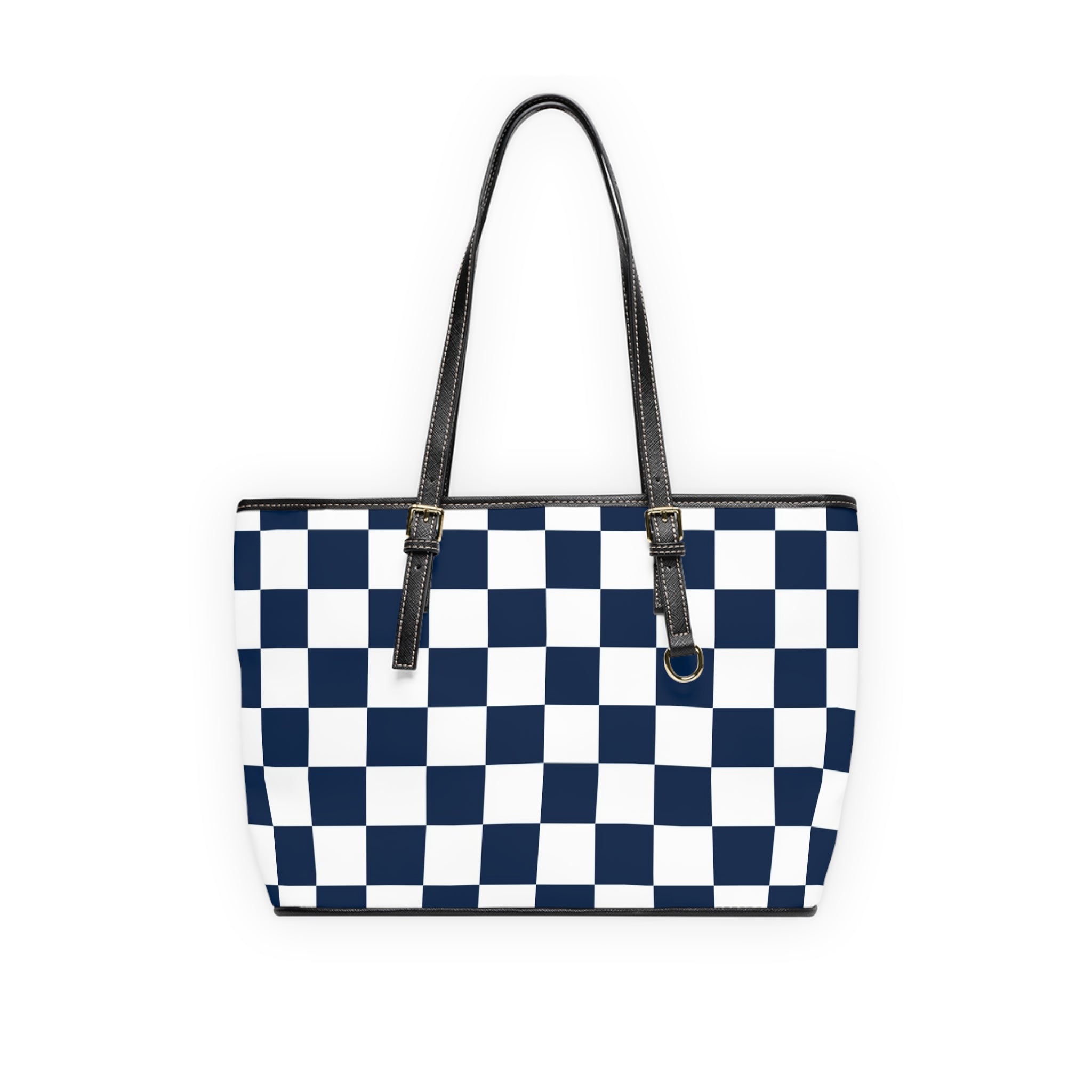 Checkerboard White and Navy Blue PU Leather Shoulder Bag, Artsulli - Art is Long, Life is Short, Bags, Size, 16" x 10", Color, Black, , , 21572610342568909740