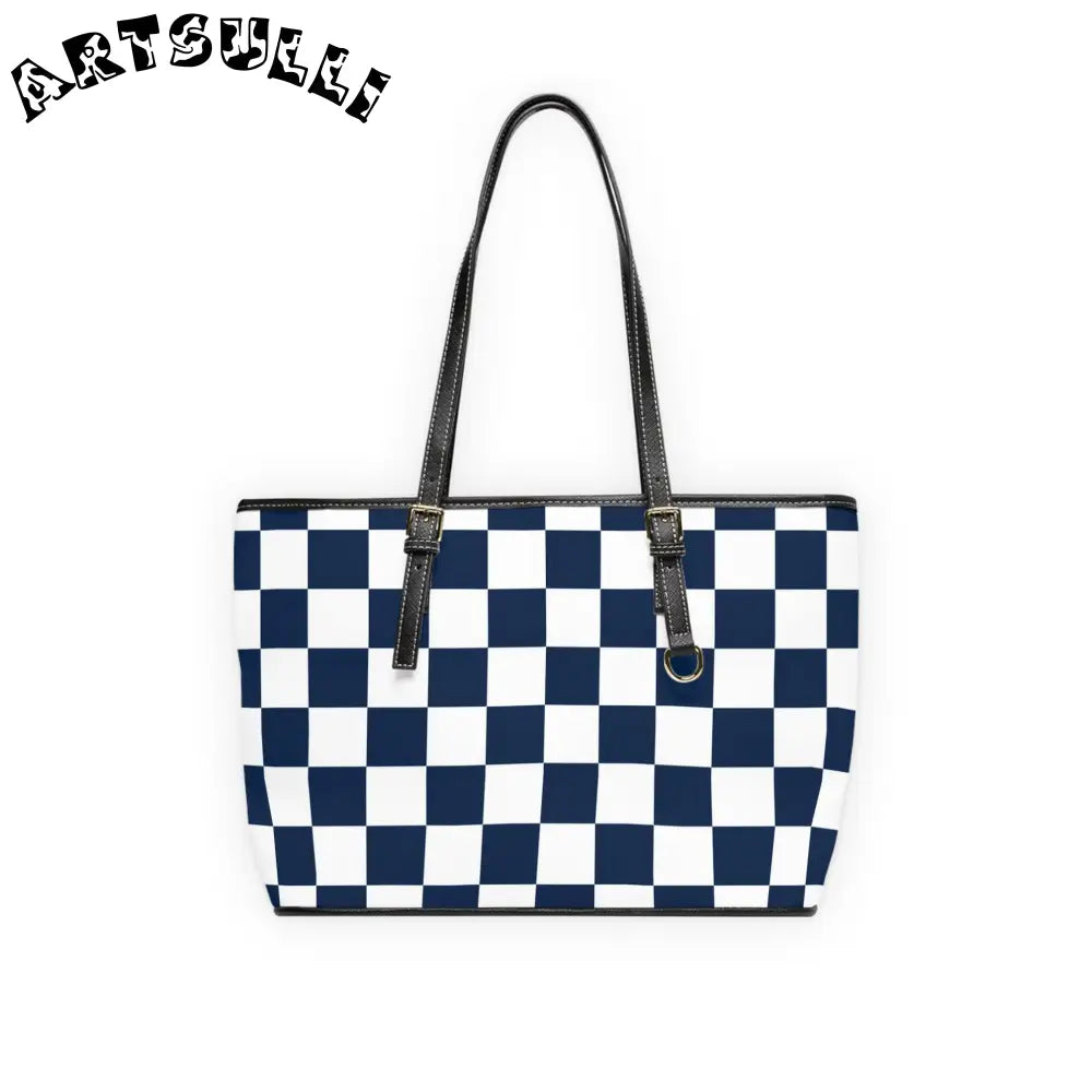 JAKKOUTTHEBXX Checkerboard White and Navy Blue PU Leather Shoulder