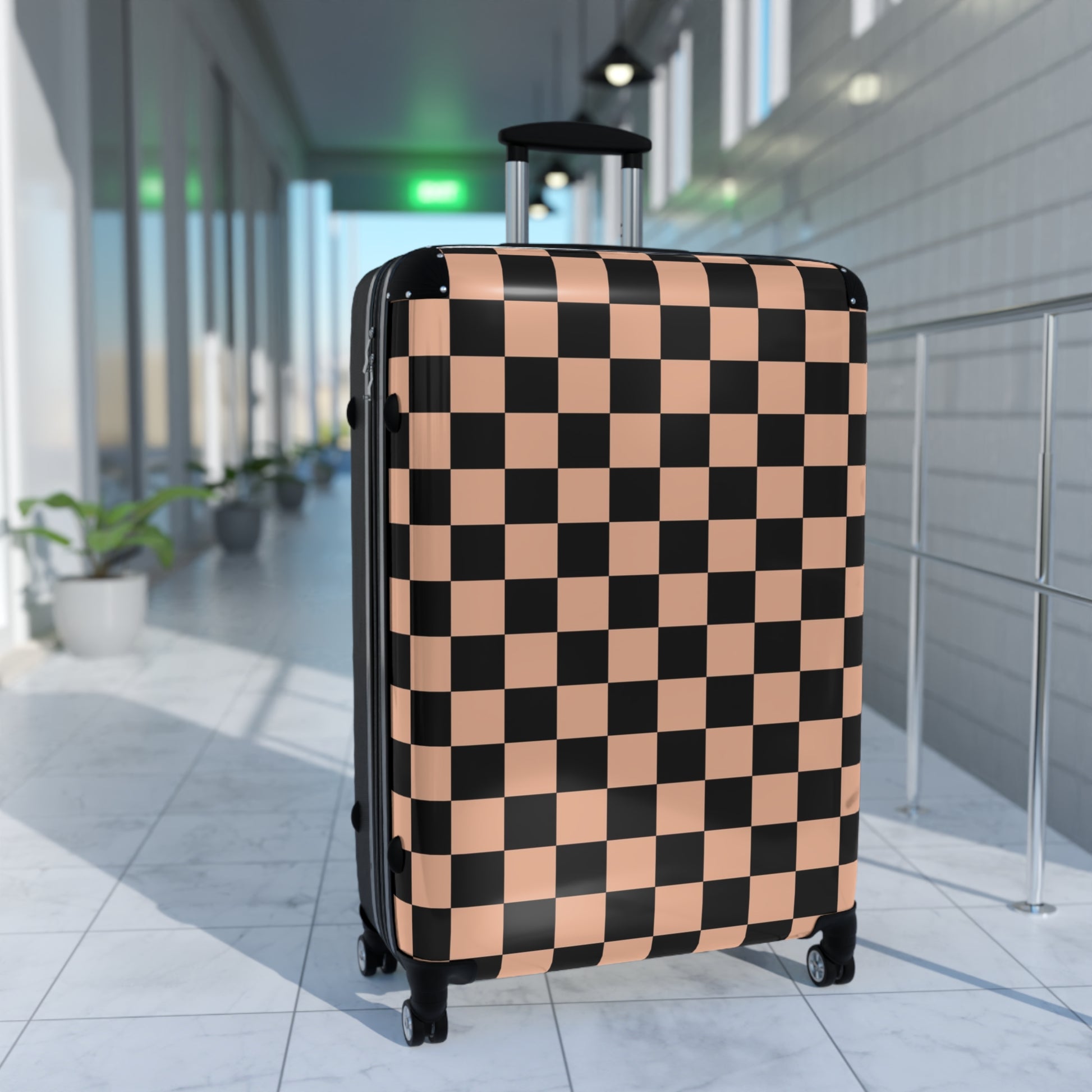 Checkerboard Soft Orange and Black Suitcase, Artsulli - Art is Long, Life is Short, Bags, , , , , , , 