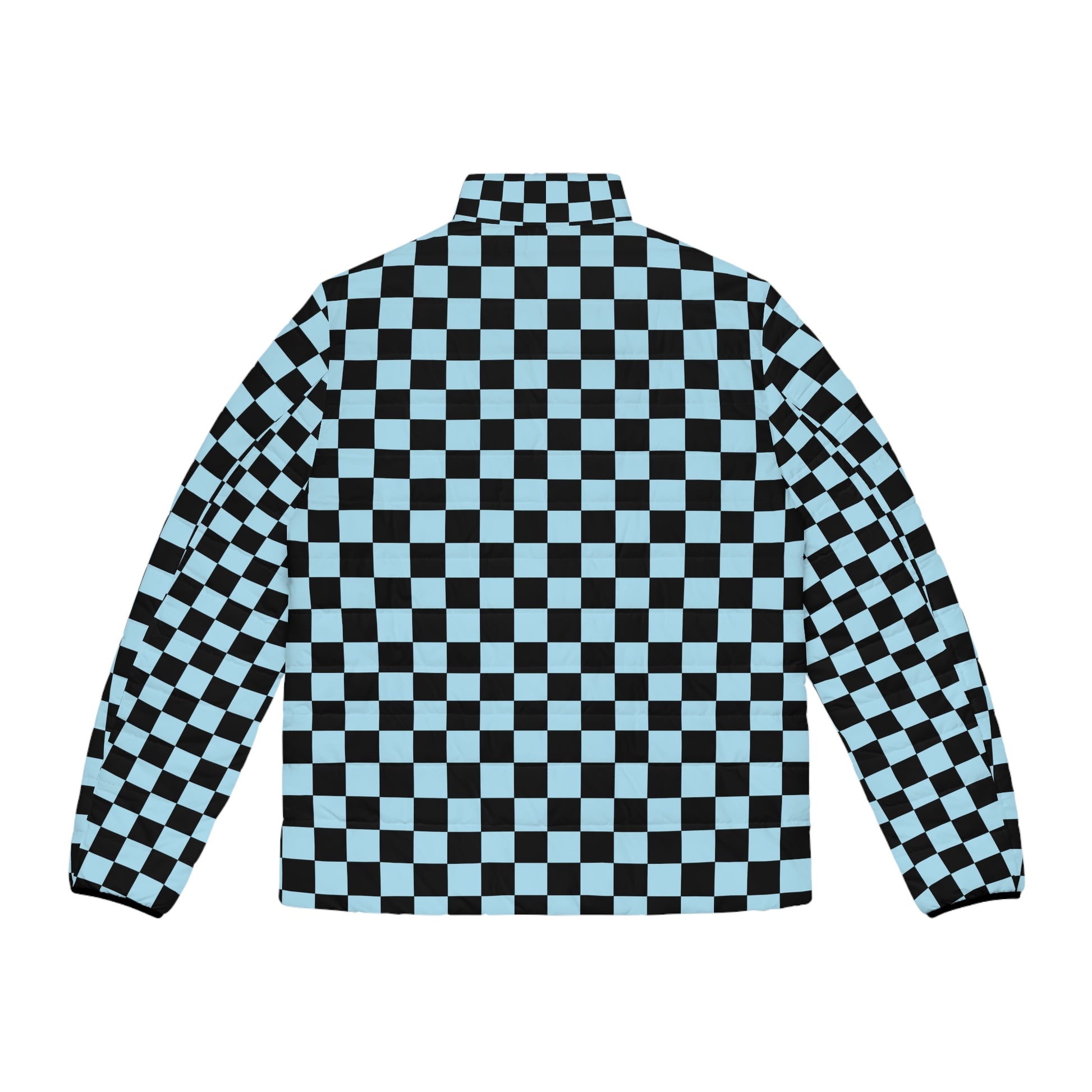 Checkerboard Black and Blue Men's Puffer Jacket (AOP), Artsulli - Art is Long, Life is Short, All Over Prints, , , , , , , 