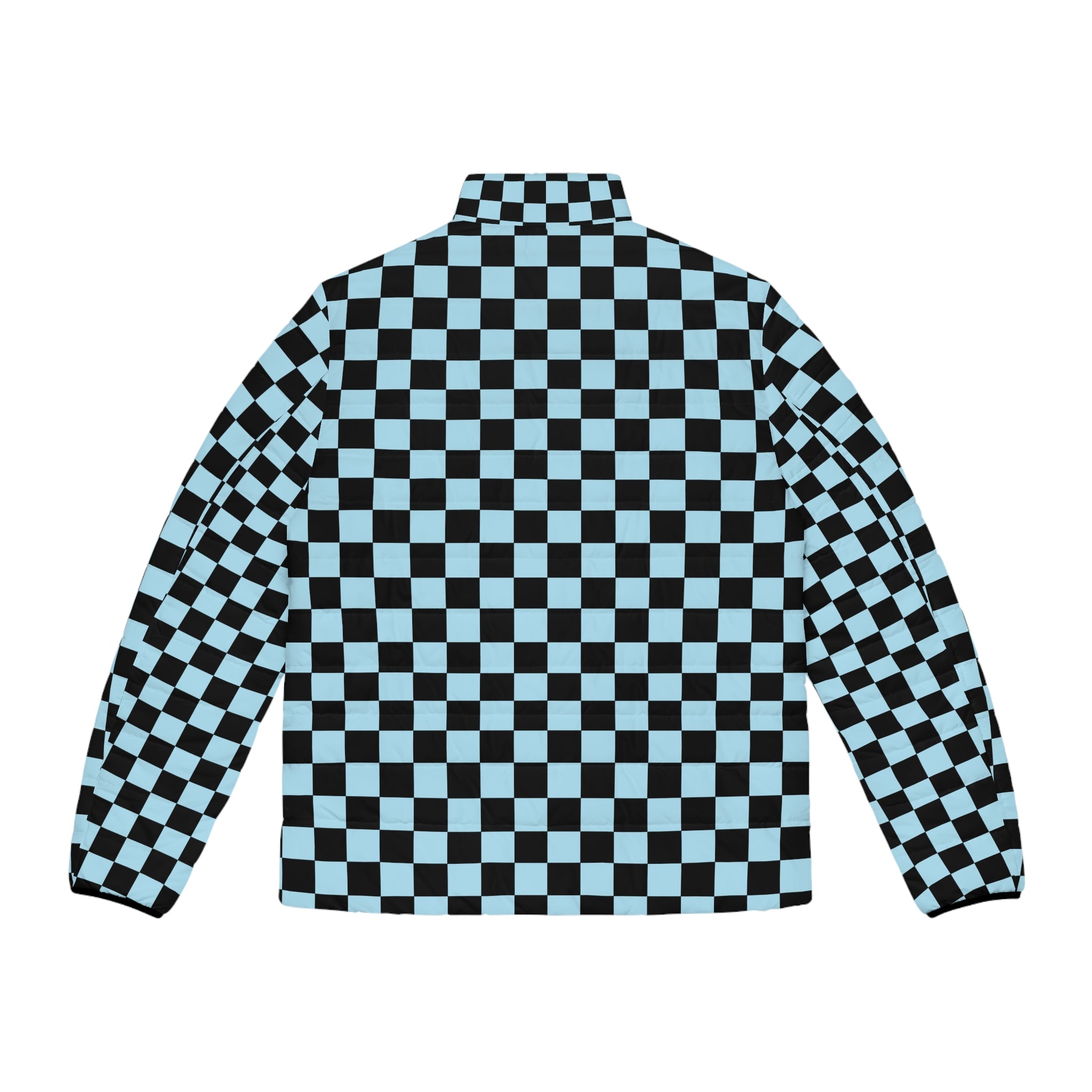 Checkerboard Black and Blue Men's Puffer Jacket (AOP), Artsulli - Art is Long, Life is Short, All Over Prints, , , , , , , 