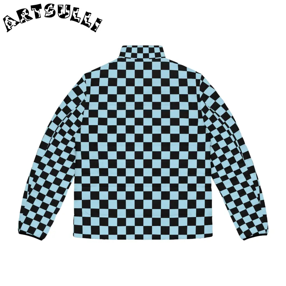 JAKKOUTTHEBXX Checkerboard Black and Blue Men’s Puffer Jacket (AOP)