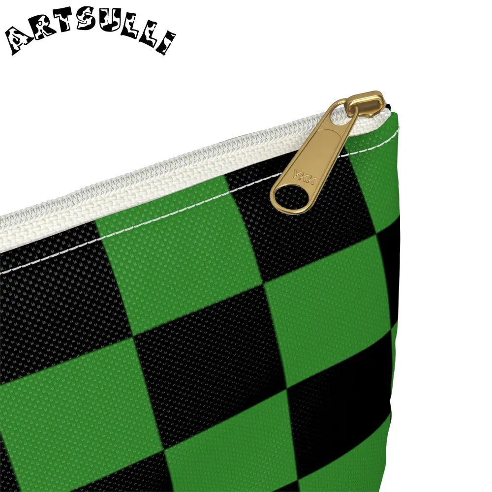 JAKKOUTTHEBXX Checkerboard Green and Black Accessory Pouch