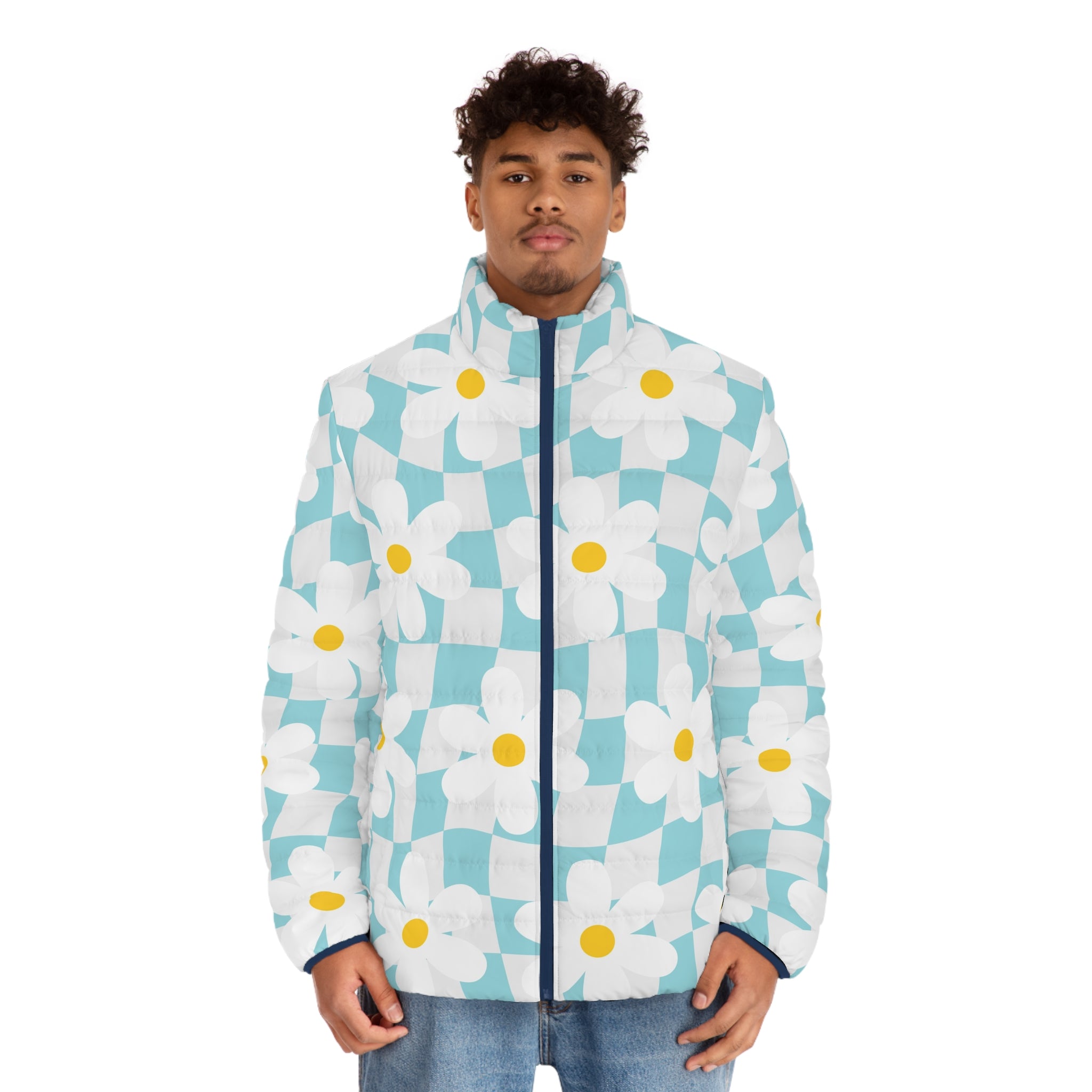 Trippy Check Garden Men's Puffer Jacket (AOP), Artsulli - Art is Long, Life is Short, All Over Prints, , , , , , , 