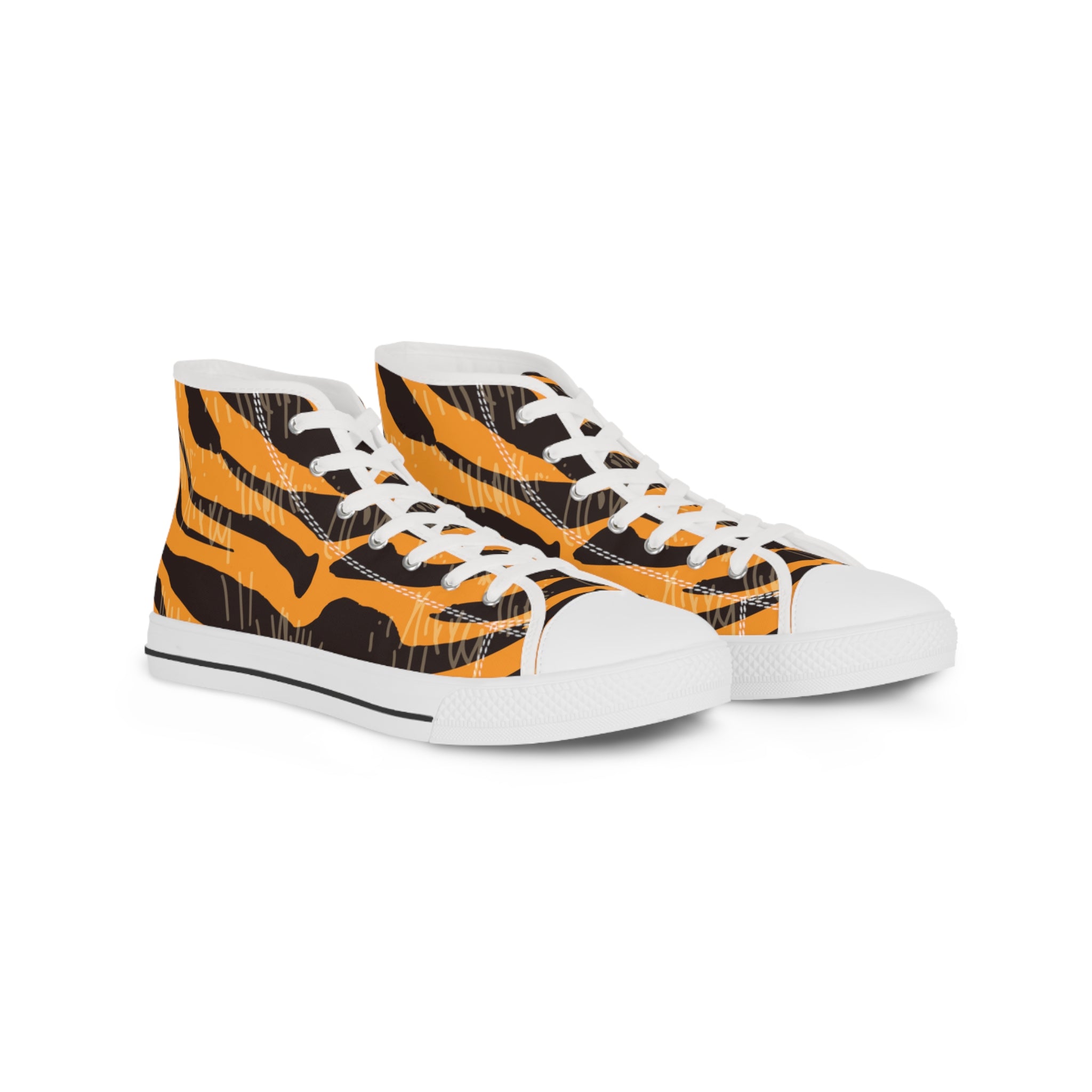 Tiger Scratches Orange & Black Men's High Top Sneakers, Artsulli - Art is Long, Life is Short, Shoes, Size, US 5, Color, White sole, , , 13006458591841