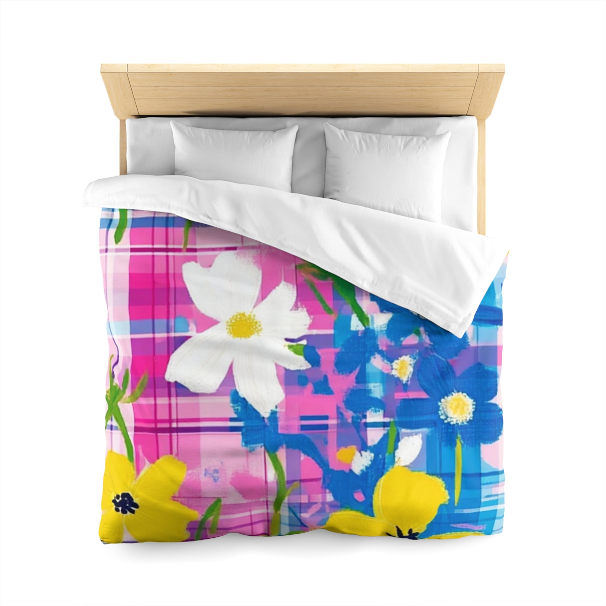 Plaid Garden Pink and Purple Microfiber Duvet Cover, Artsulli - Art is Long, Life is Short, Home Decor, , , , , , , 