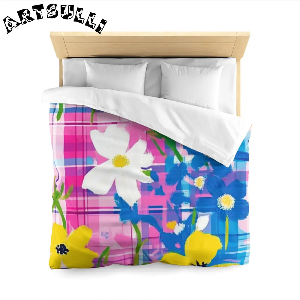 JAKKOUTTHEBXX Plaid Garden Pink and Purple Microfiber Duvet Cover