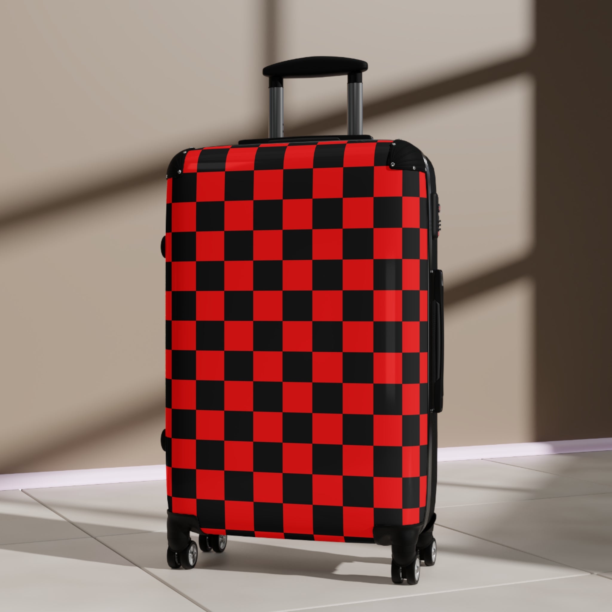 Checkerboard Red and Black Suitcase, Artsulli - Art is Long, Life is Short, Bags, , , , , , , 