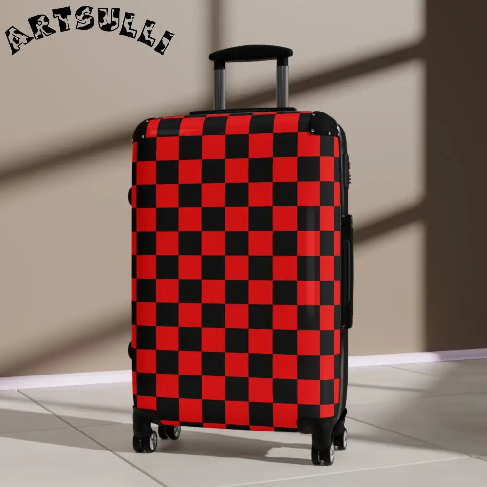 JAKKOUTTHEBXX Checkerboard Red and Black Suitcase JAKKOUTTHEBXX
