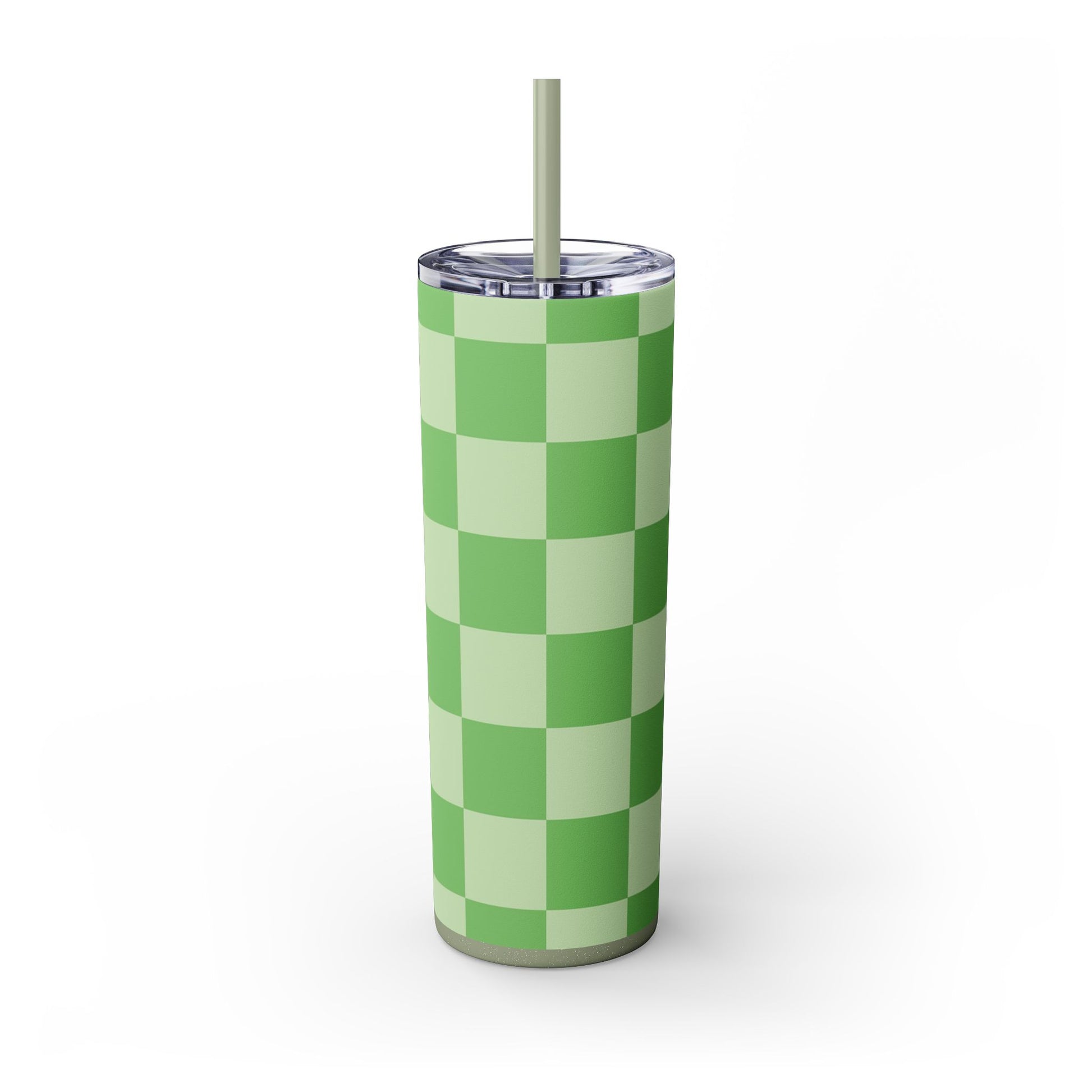 Checkerboard Green Skinny Tumbler with Straw, 20oz, Artsulli - Art is Long, Life is Short, Mug, , , , , , , 