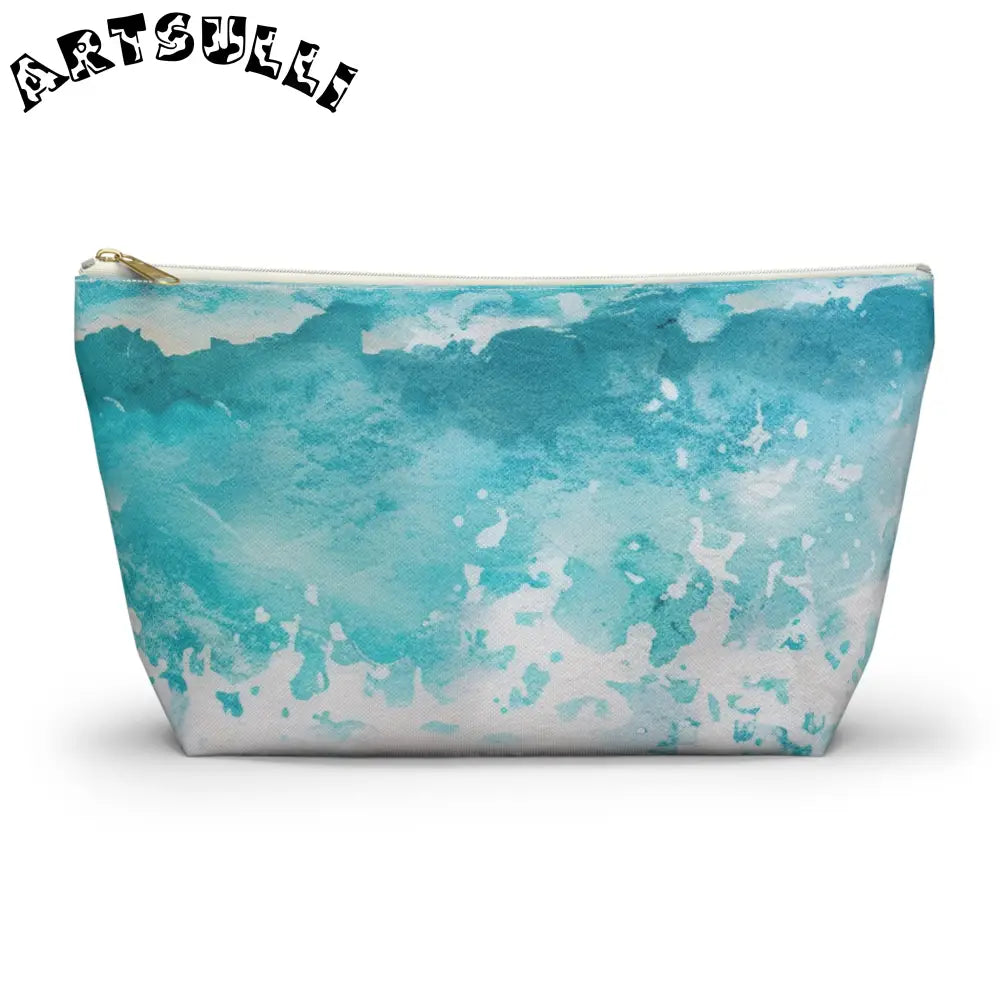JAKKOUTTHEBXX Teal and White Abstract T-Bottom Pouch JAKKOUTTHEBXX