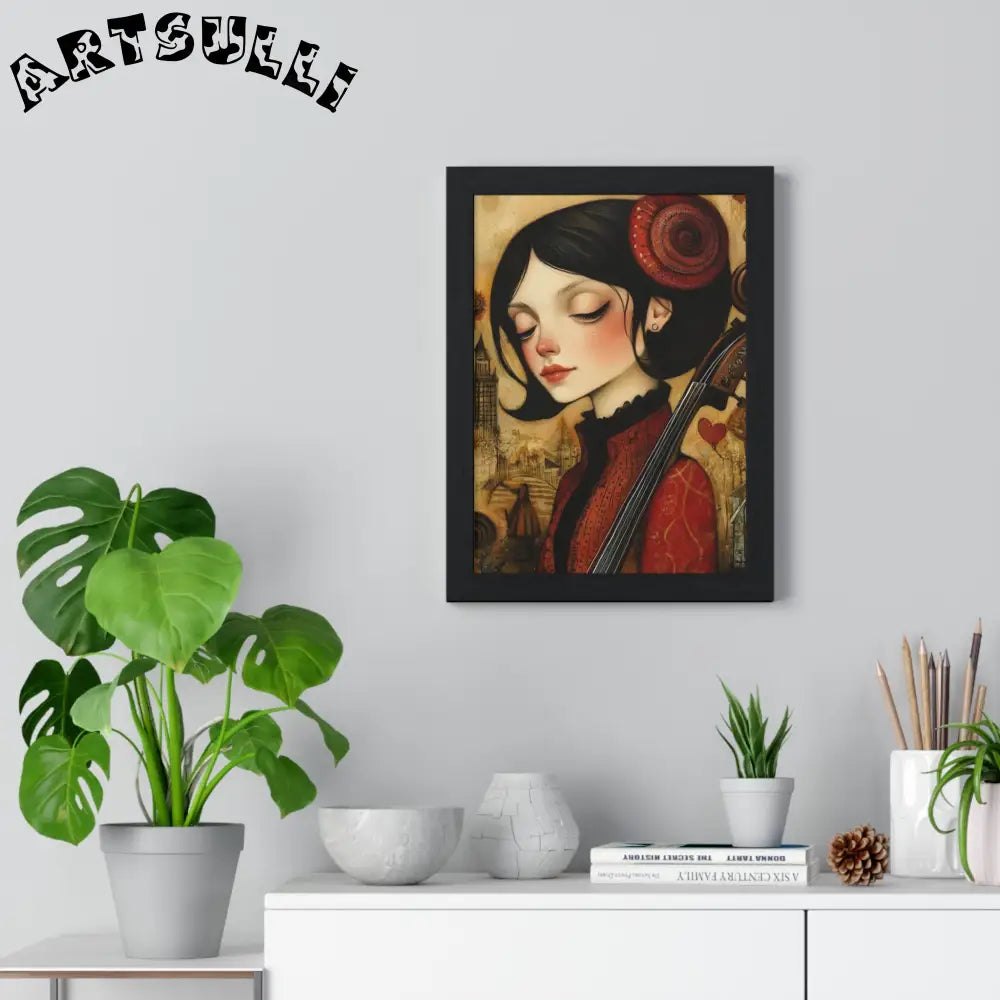 JAKKOUTTHEBXX Dark Haired Woman Playing Instrument Framed Poster 2025