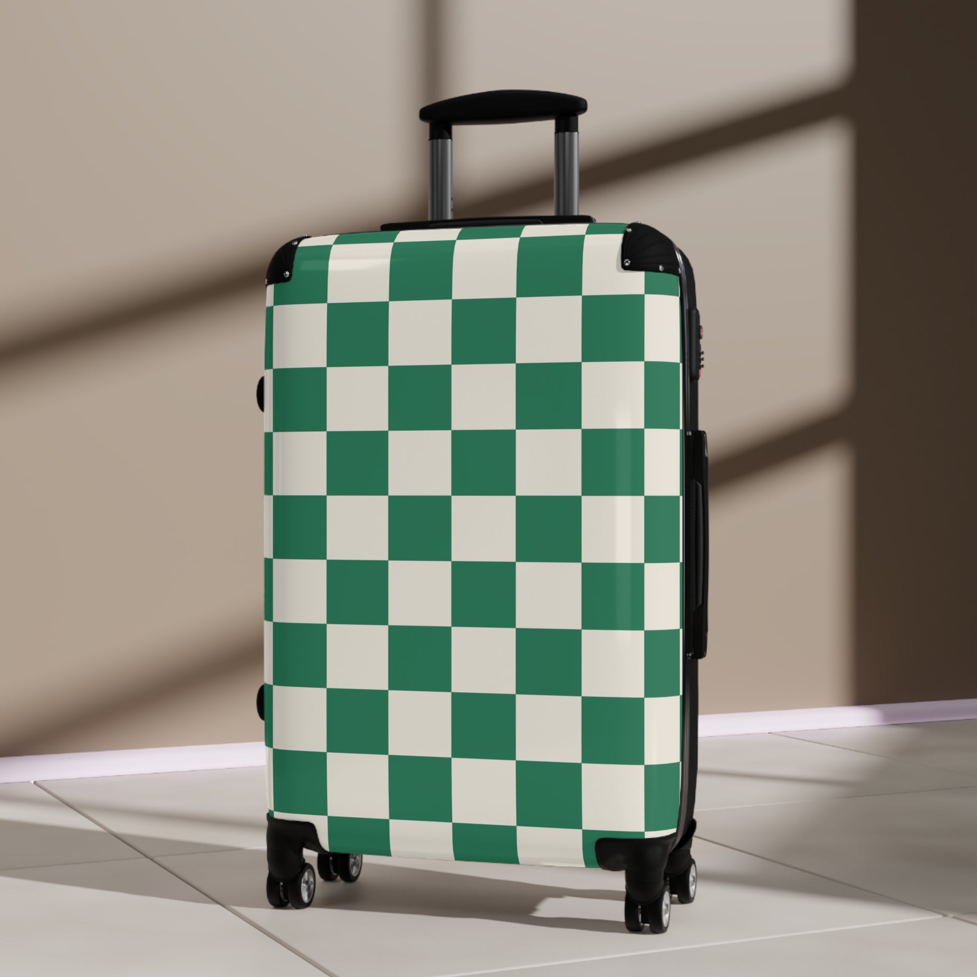 Checkerboard Dark Green Suitcase, Artsulli - Art is Long, Life is Short, Bags, , , , , , , 