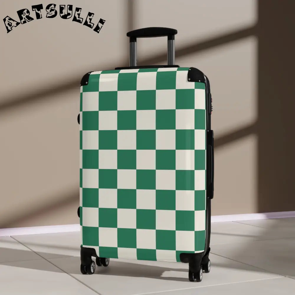 JAKKOUTTHEBXX Checkerboard Dark Green Suitcase JAKKOUTTHEBXX