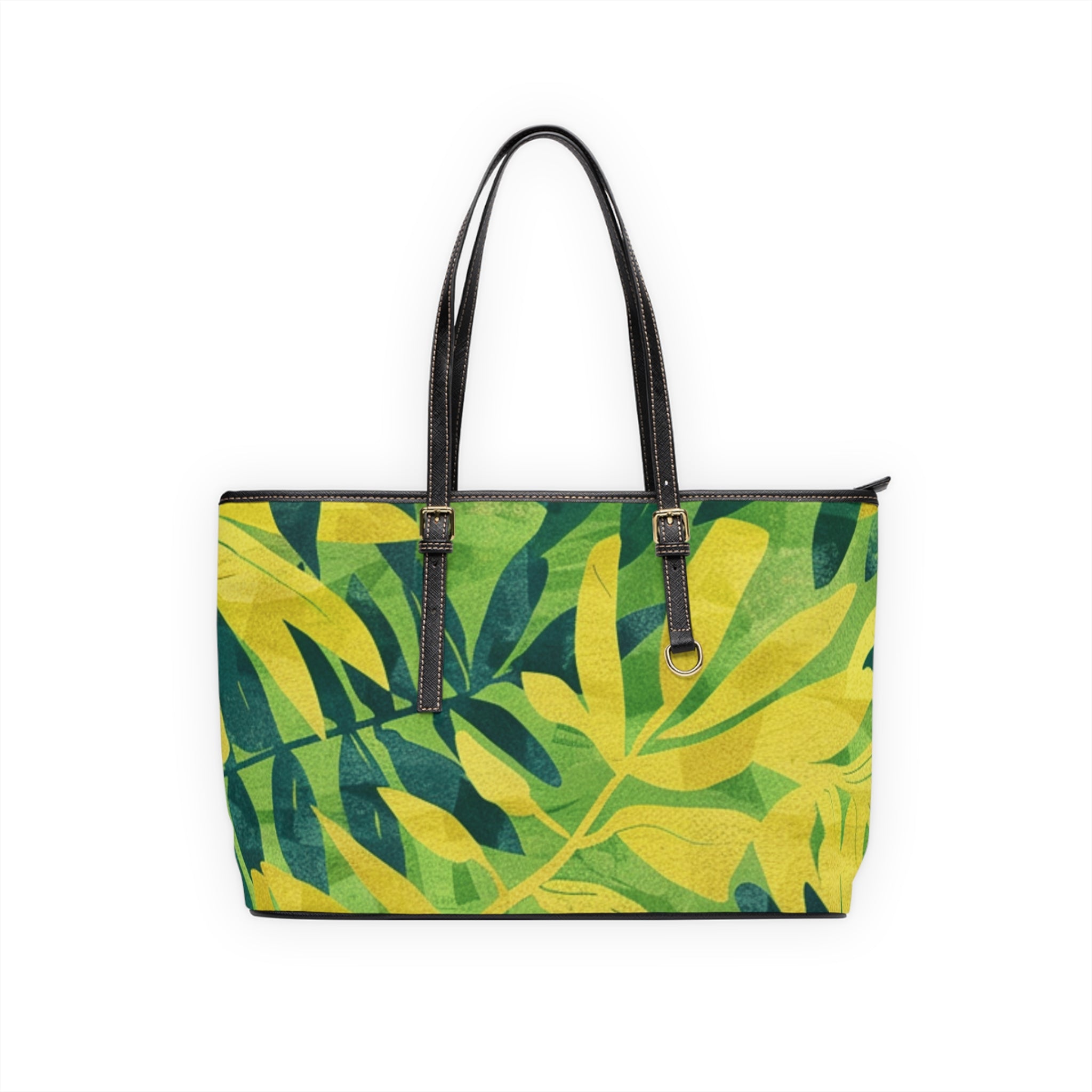 Green Leaf x Yellow Leaf x Tropical x Jungle PU Leather Shoulder Bag, Artsulli - Art is Long, Life is Short, Bags, Size, 17" x 11", Color, Black, , , 11108907834292049184