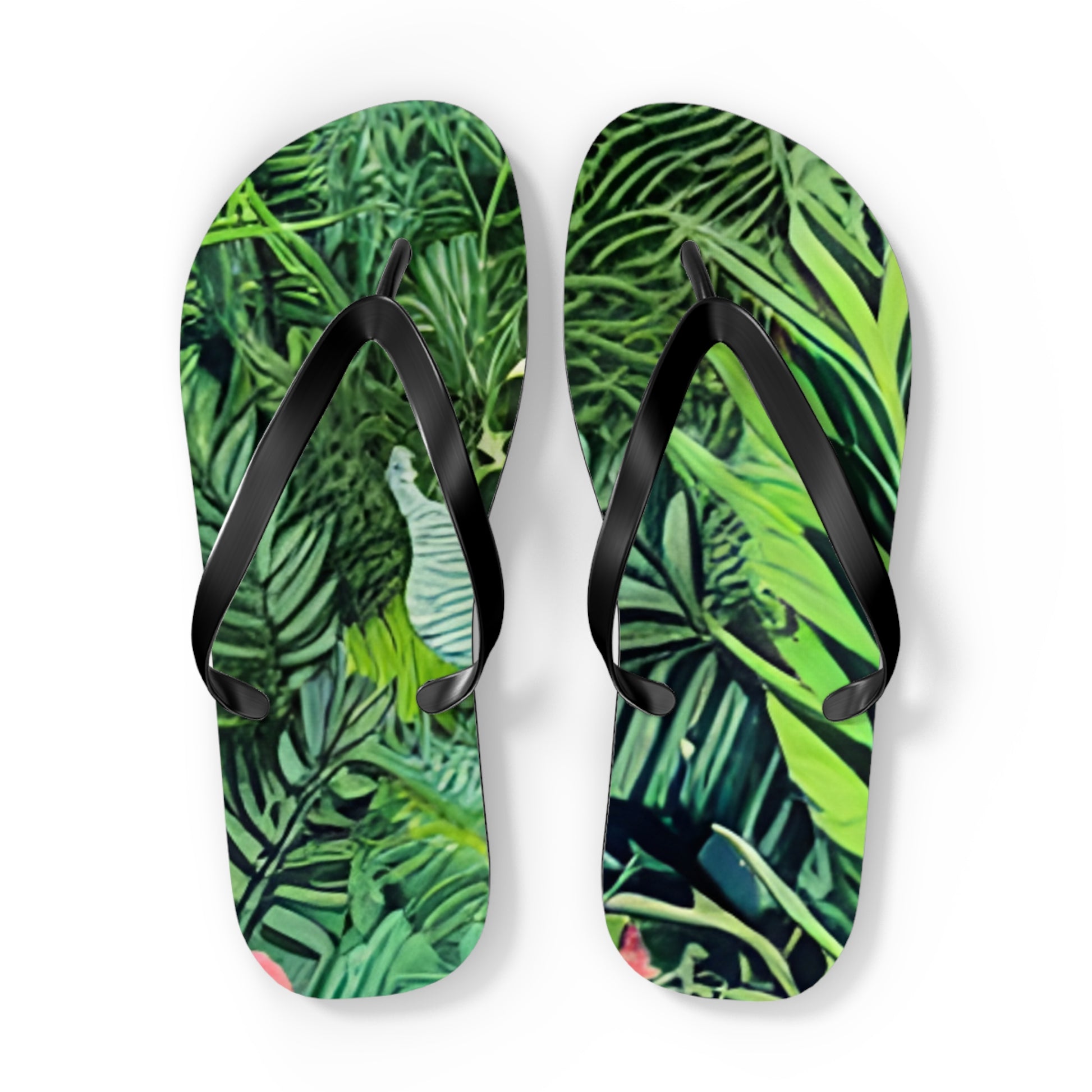 Jungle Zebra Art Flip Flops, Artsulli - Art is Long, Life is Short, Shoes, Size, XL, Color, Black sole, , , 62260301174473