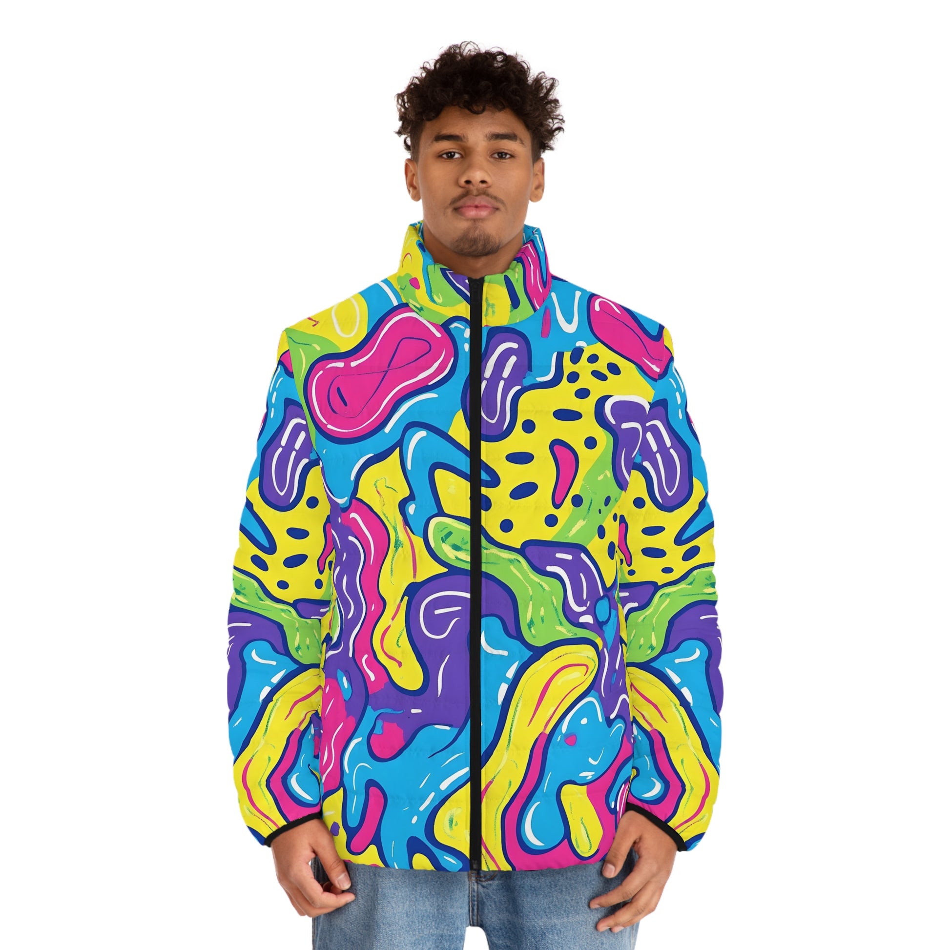 90s Trippy Slime Men's Puffer Jacket (AOP), Artsulli - Art is Long, Life is Short, All Over Prints, , , , , , , 