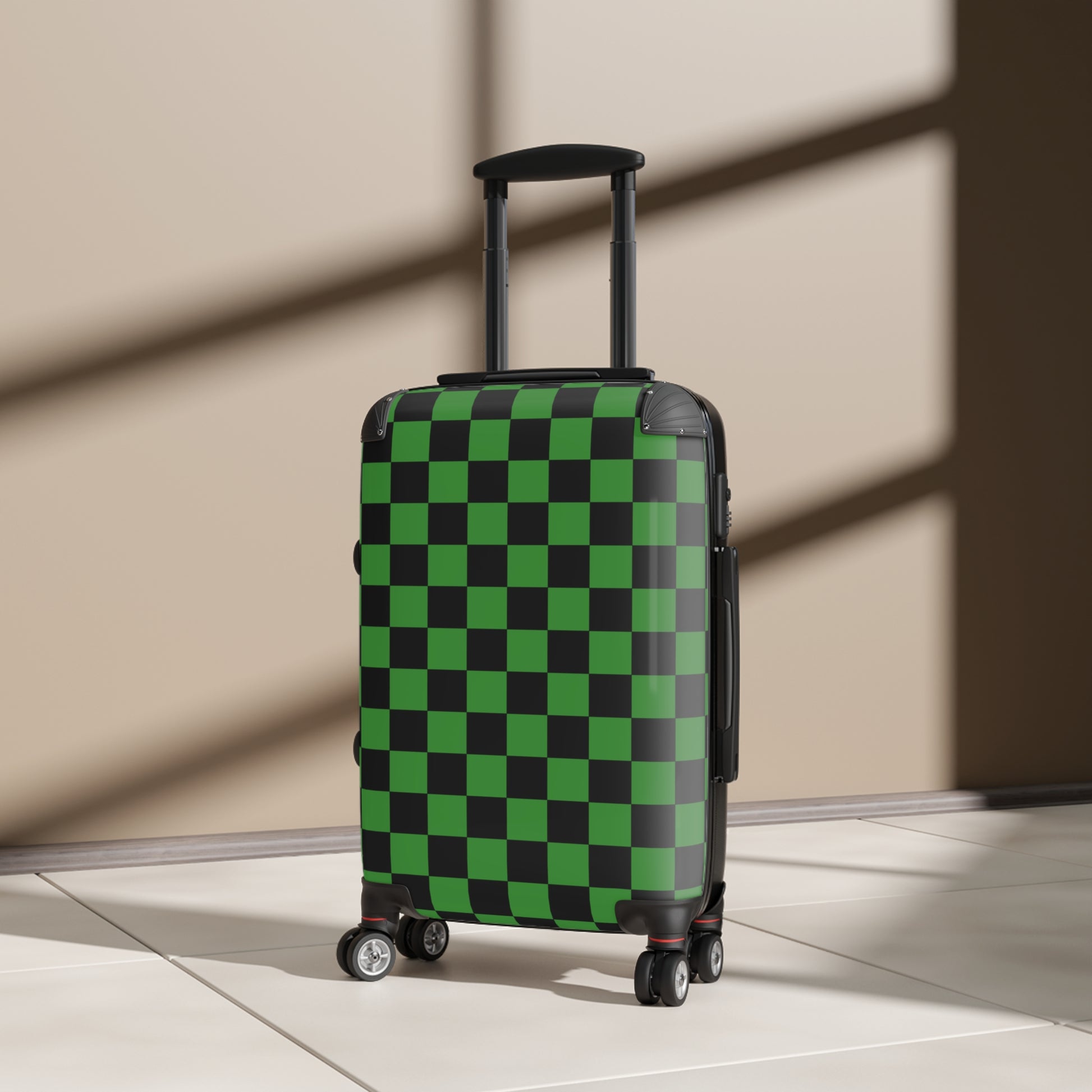 Checkerboard Green and Black Suitcase, Artsulli - Art is Long, Life is Short, Bags, , , , , , , 