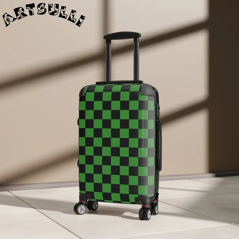JAKKOUTTHEBXX Checkerboard Green and Black Suitcase JAKKOUTTHEBXX