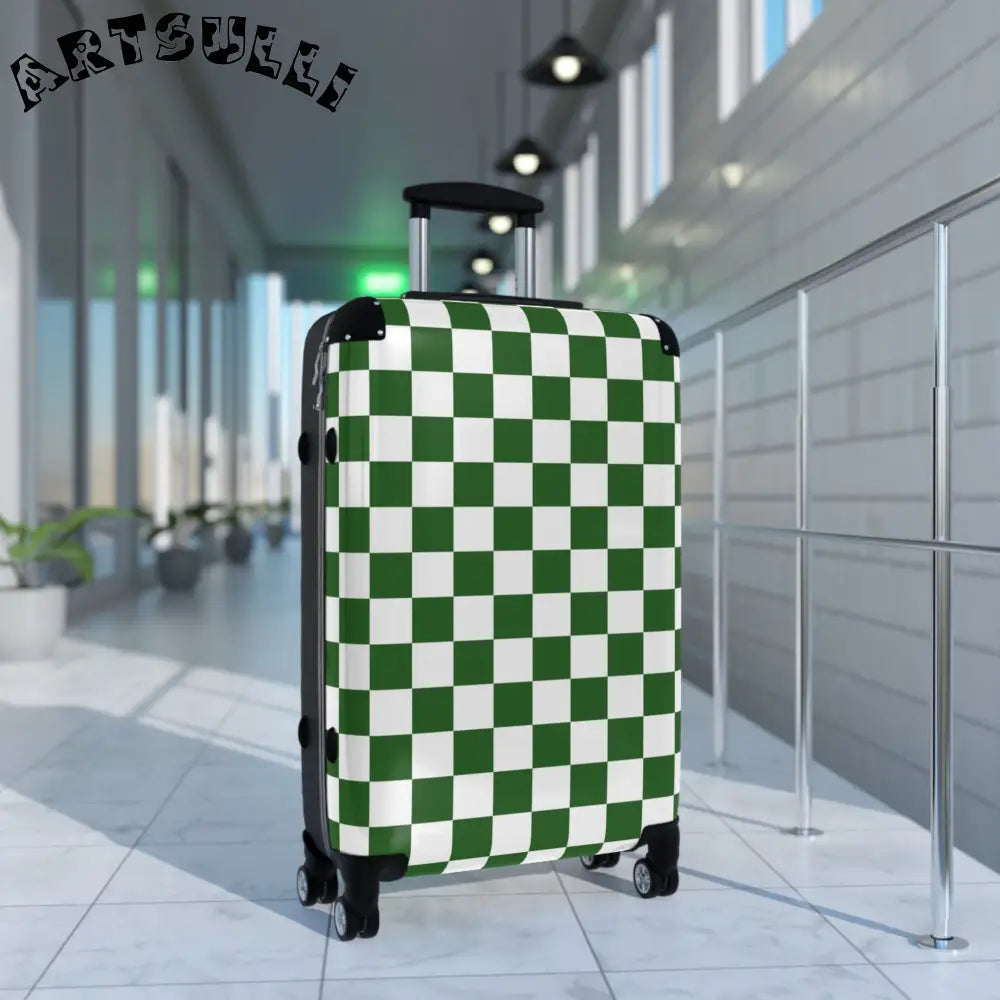 JAKKOUTTHEBXX Checkerboard White and Dark Green Suitcase