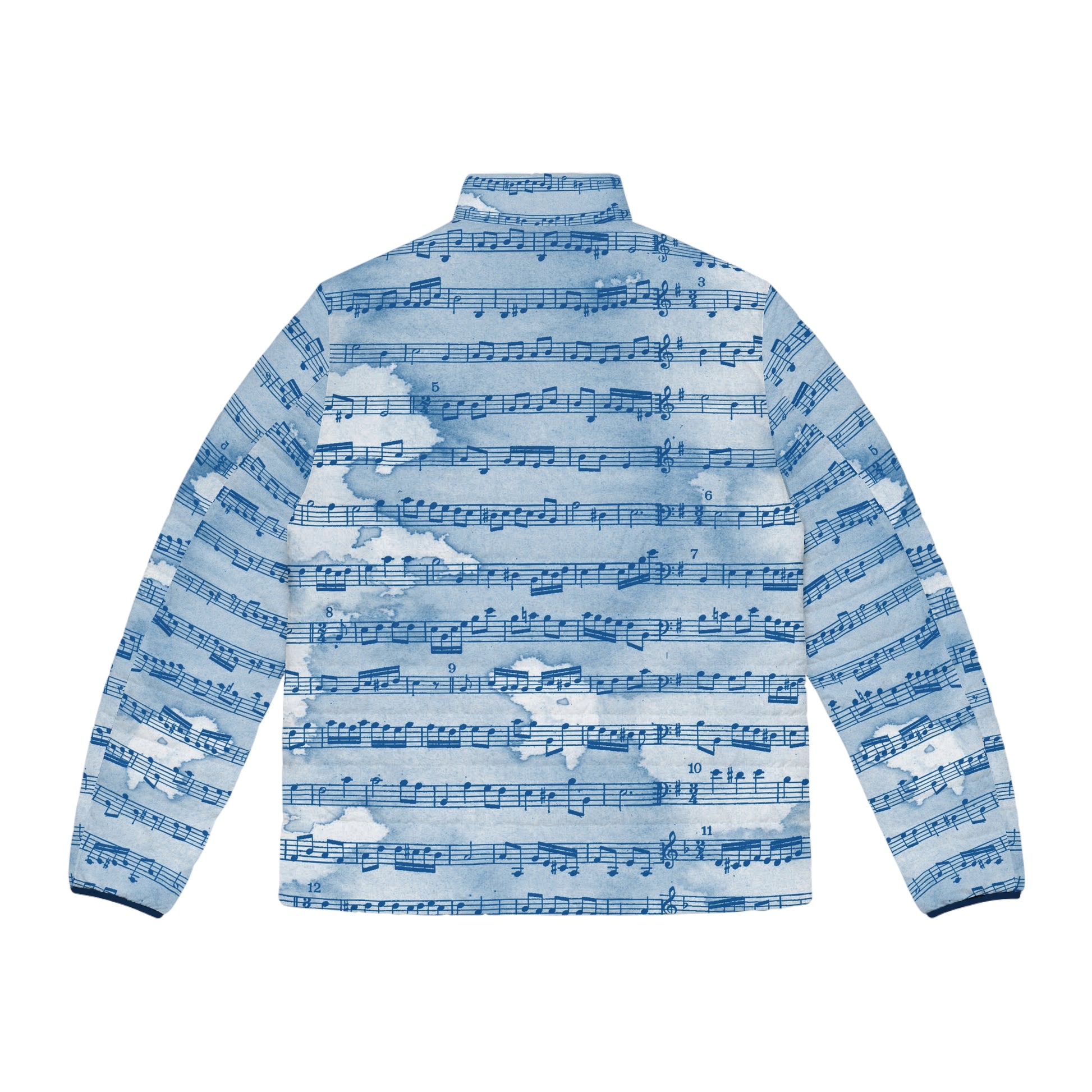 Drip Spill Type Beat Sheet Music Blue Men's Puffer Jacket (AOP), Artsulli - Art is Long, Life is Short, All Over Prints, , , , , , , 