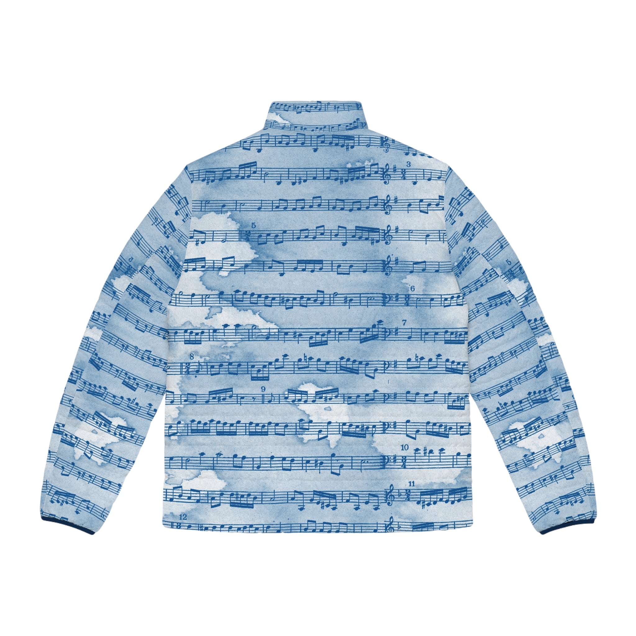 Drip Spill Type Beat Sheet Music Blue Men's Puffer Jacket (AOP), Artsulli - Art is Long, Life is Short, All Over Prints, , , , , , , 