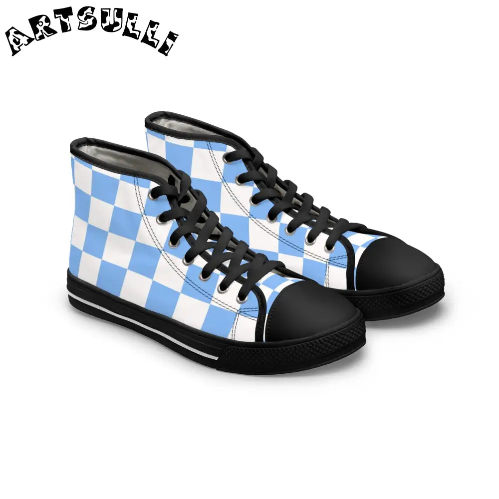 JAKKOUTTHEBXX Checkerboard White and Light Blue Women’s High Top