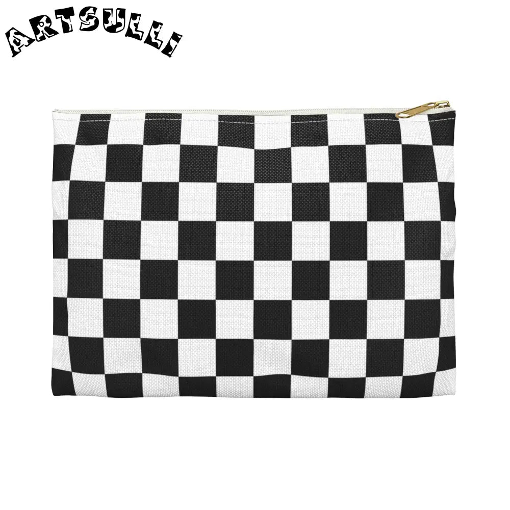 JAKKOUTTHEBXX Checkerboard White and Black Accessory Pouch