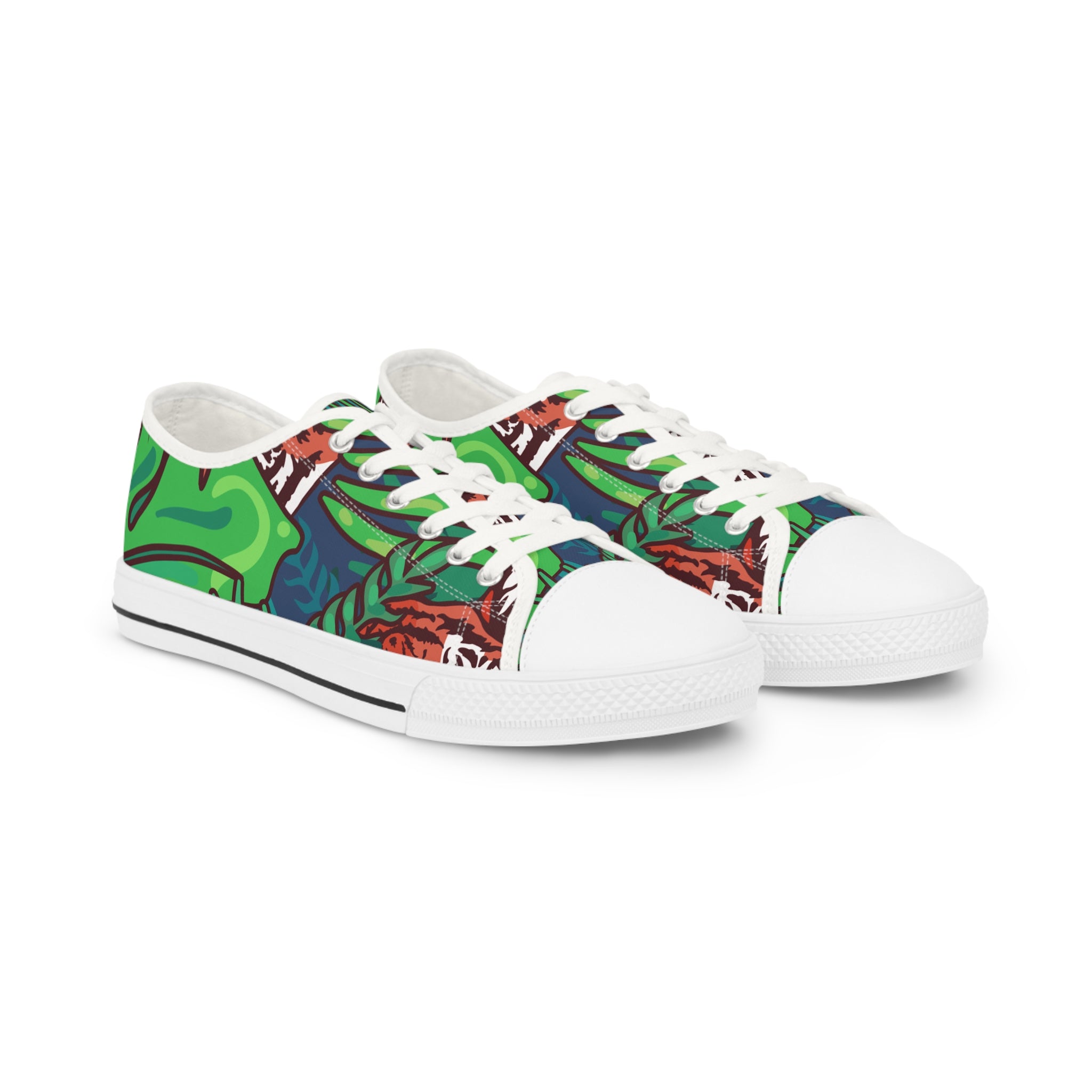 Tropical Jungle Tigers Green and Blue Men's Low Top Sneakers, Artsulli - Art is Long, Life is Short, Shoes, Size, US 5, Color, White sole, , , 14673440609430