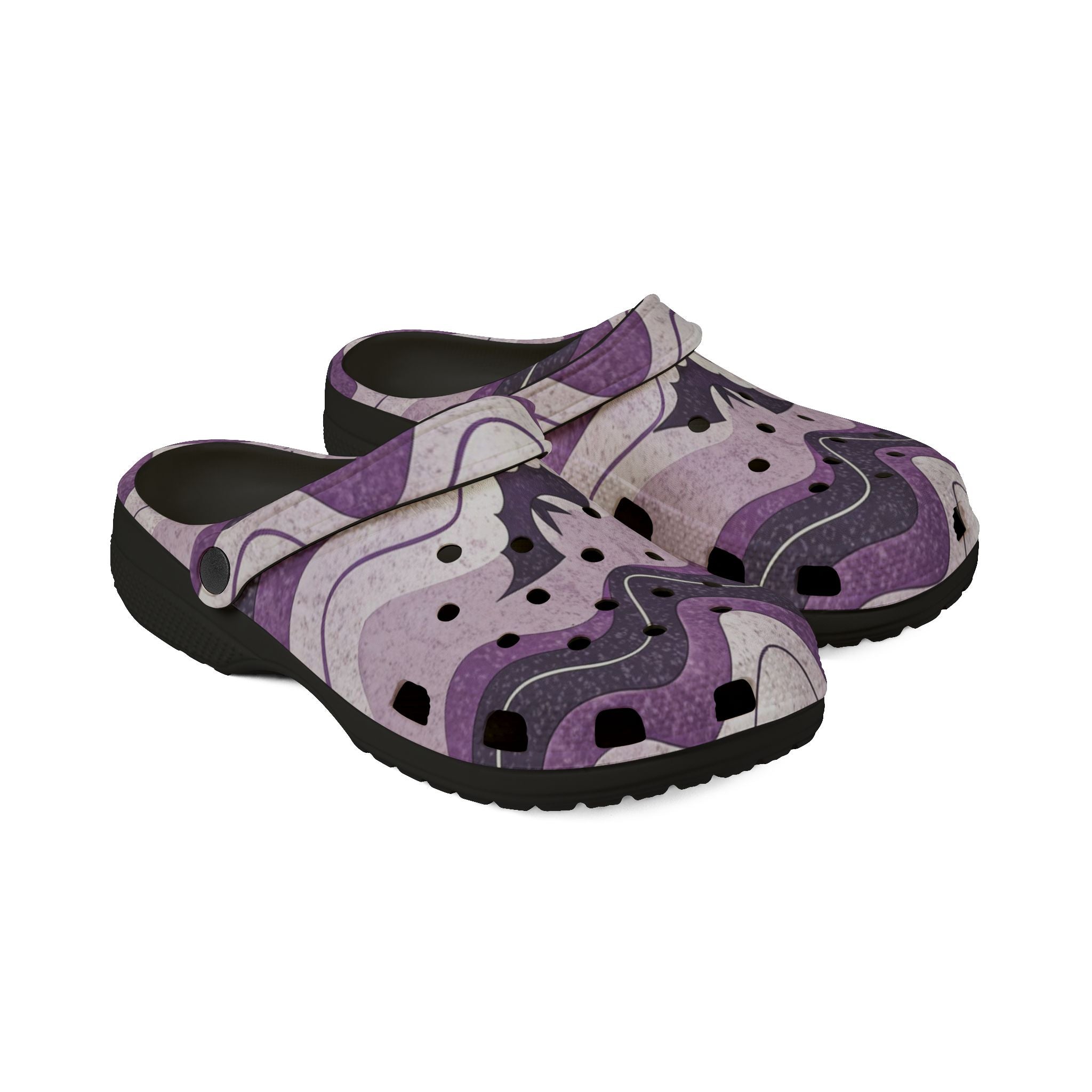 Bat Wave Purple EVA Foam Rubber Shoes (AOP), Artsulli - Art is Long, Life is Short, Shoes, , , , , , , 