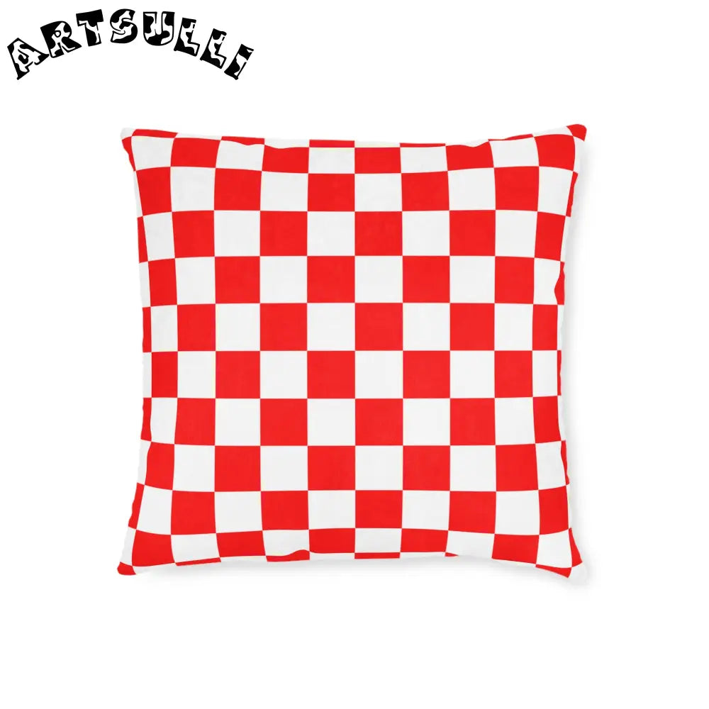JAKKOUTTHEBXX Checkerboard Red and White Square Pillow JAKKOUTTHEBXX