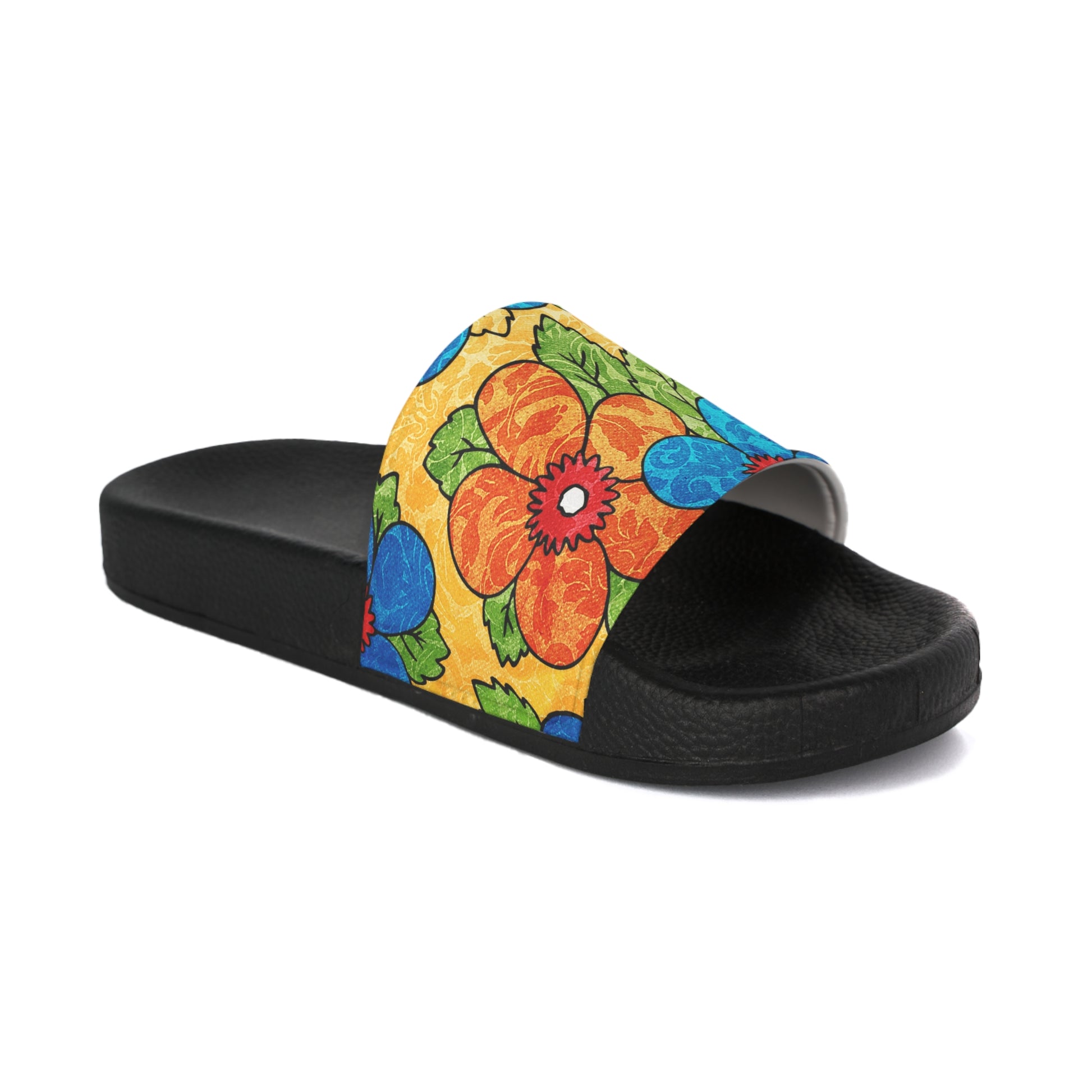 Groovy Yellow Floral Kl Men's Slide Sandals, Artsulli - Art is Long, Life is Short, Shoes, , , , , , , 