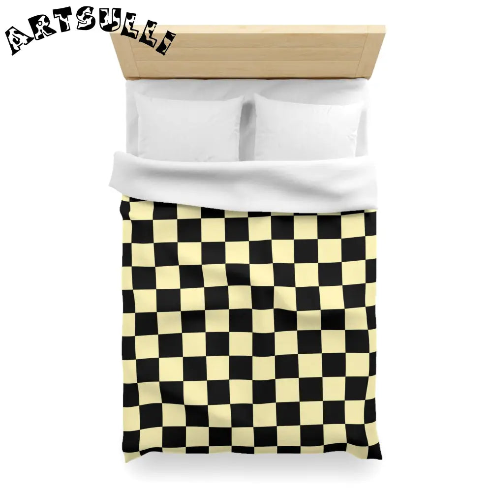 JAKKOUTTHEBXX Checkerboard Black and Yellow Microfiber Duvet Cover