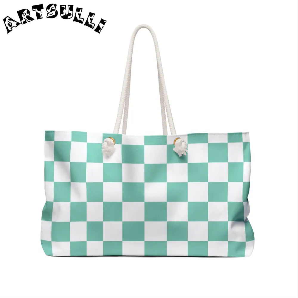 JAKKOUTTHEBXX Checkerboard Light Green Weekender Bag JAKKOUTTHEBXX