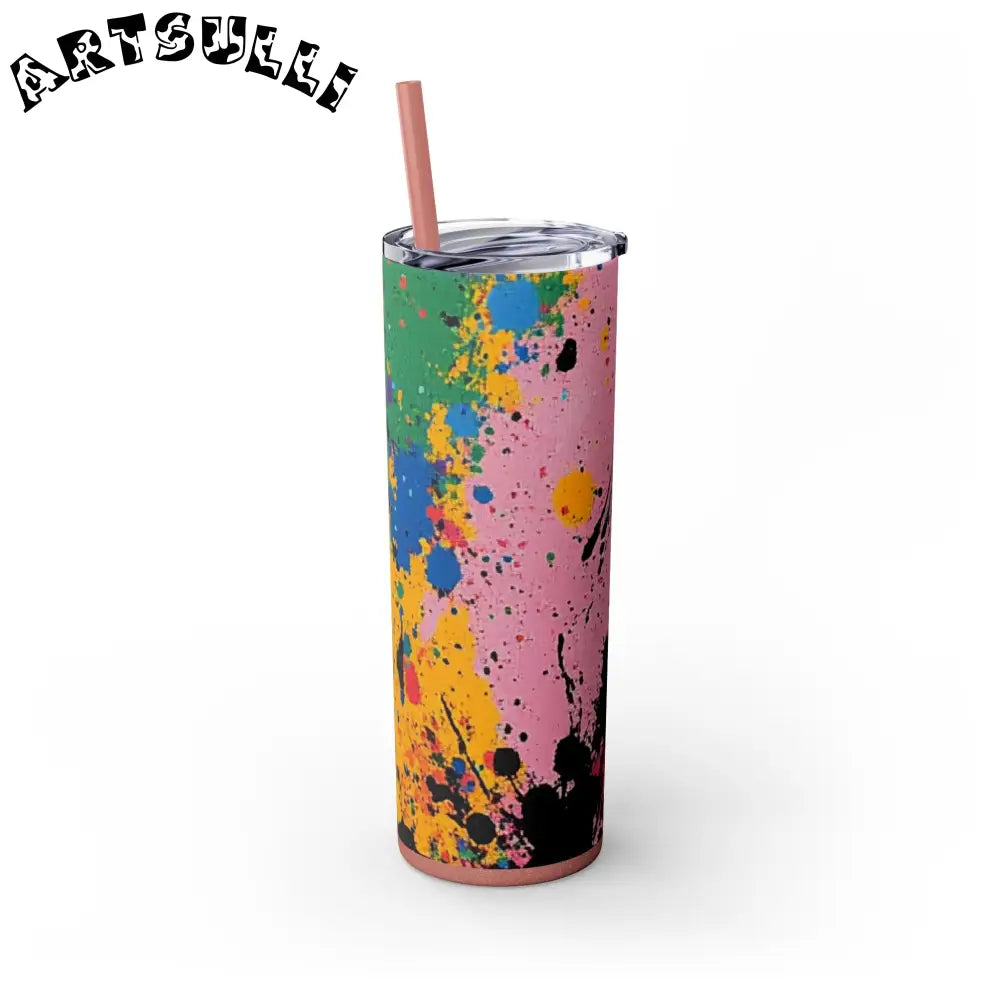 JAKKOUTTHEBXX The Colors Of Paint Splatter Skinny Tumbler with Straw