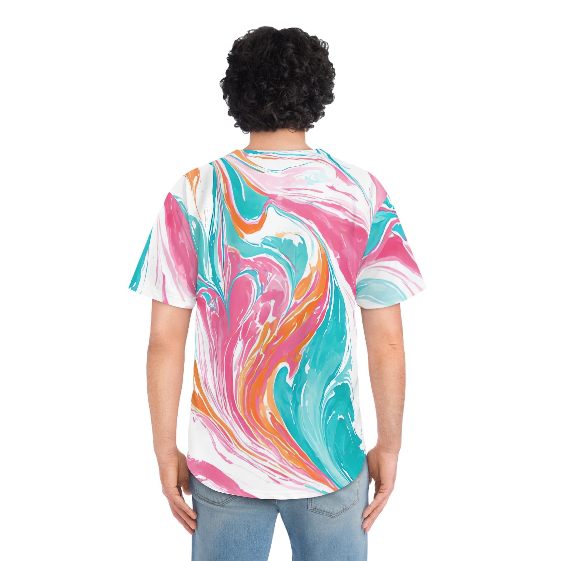 Liquid Pastel Spill Multi-Color Men's Baseball Jersey (AOP), Artsulli - Art is Long, Life is Short, All Over Prints, , , , , , , 