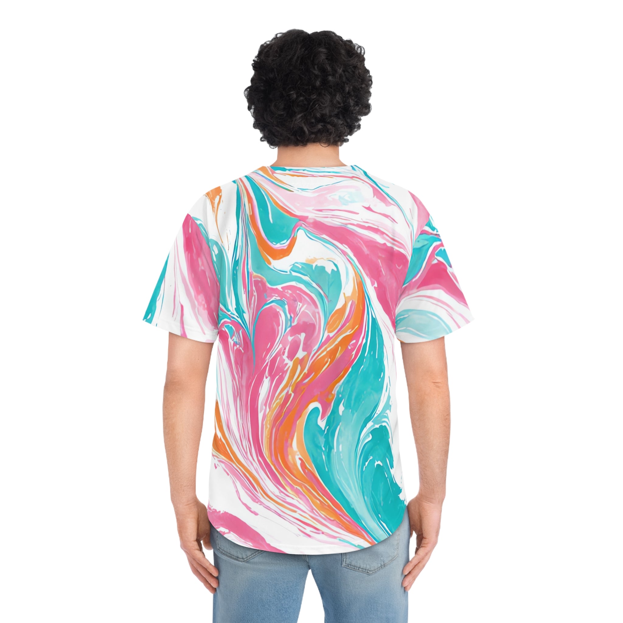 Liquid Pastel Spill Multi-Color Men's Baseball Jersey (AOP), Artsulli - Art is Long, Life is Short, All Over Prints, , , , , , , 
