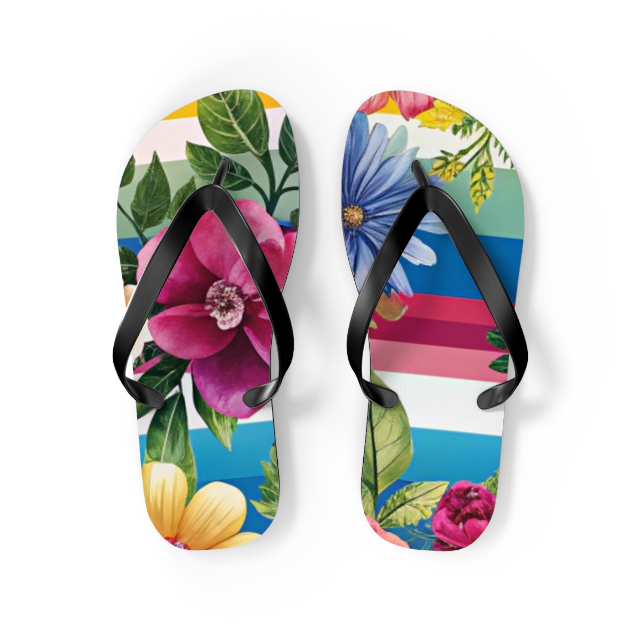 Floral Stripe 4K Flip Flops, Artsulli - Art is Long, Life is Short, Shoes, Size, M, Color, Black sole, , , 18281862084340478799