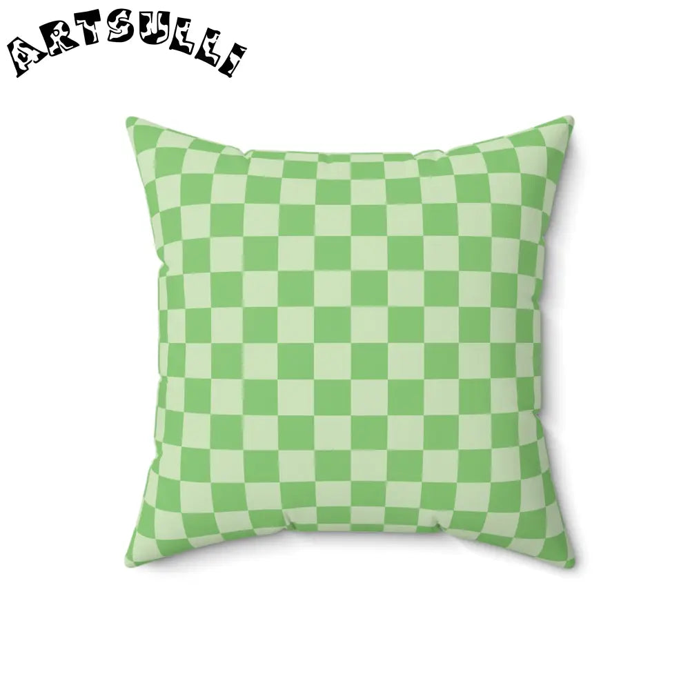 JAKKOUTTHEBXX Checkerboard Green Spun Polyester Square Pillow