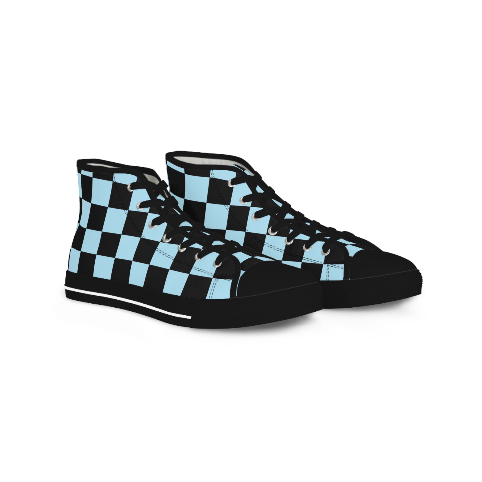 Checkerboard Black and Blue Men's High Top Sneakers, Artsulli - Art is Long, Life is Short, Shoes, Size, US 5, Color, Black sole, , , 25905633305348305138