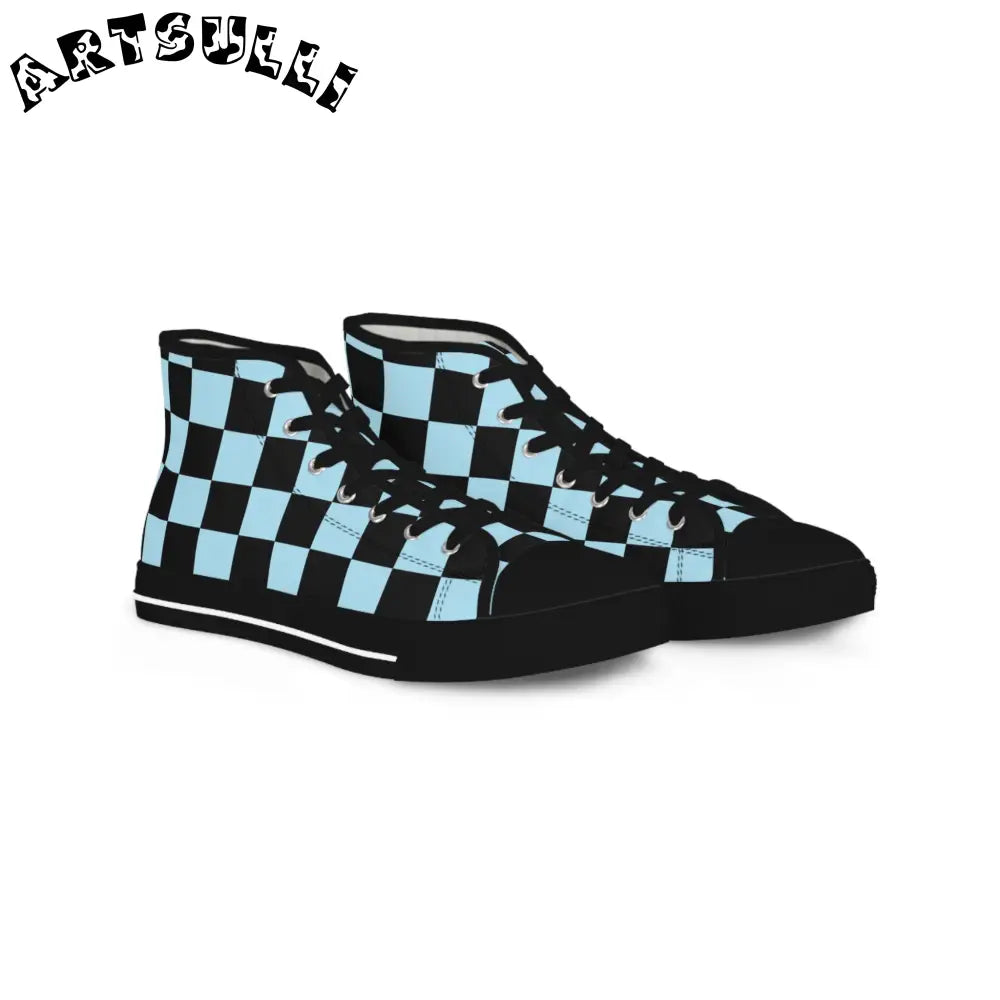 JAKKOUTTHEBXX Checkerboard Black and Blue Men’s High Top Sneakers