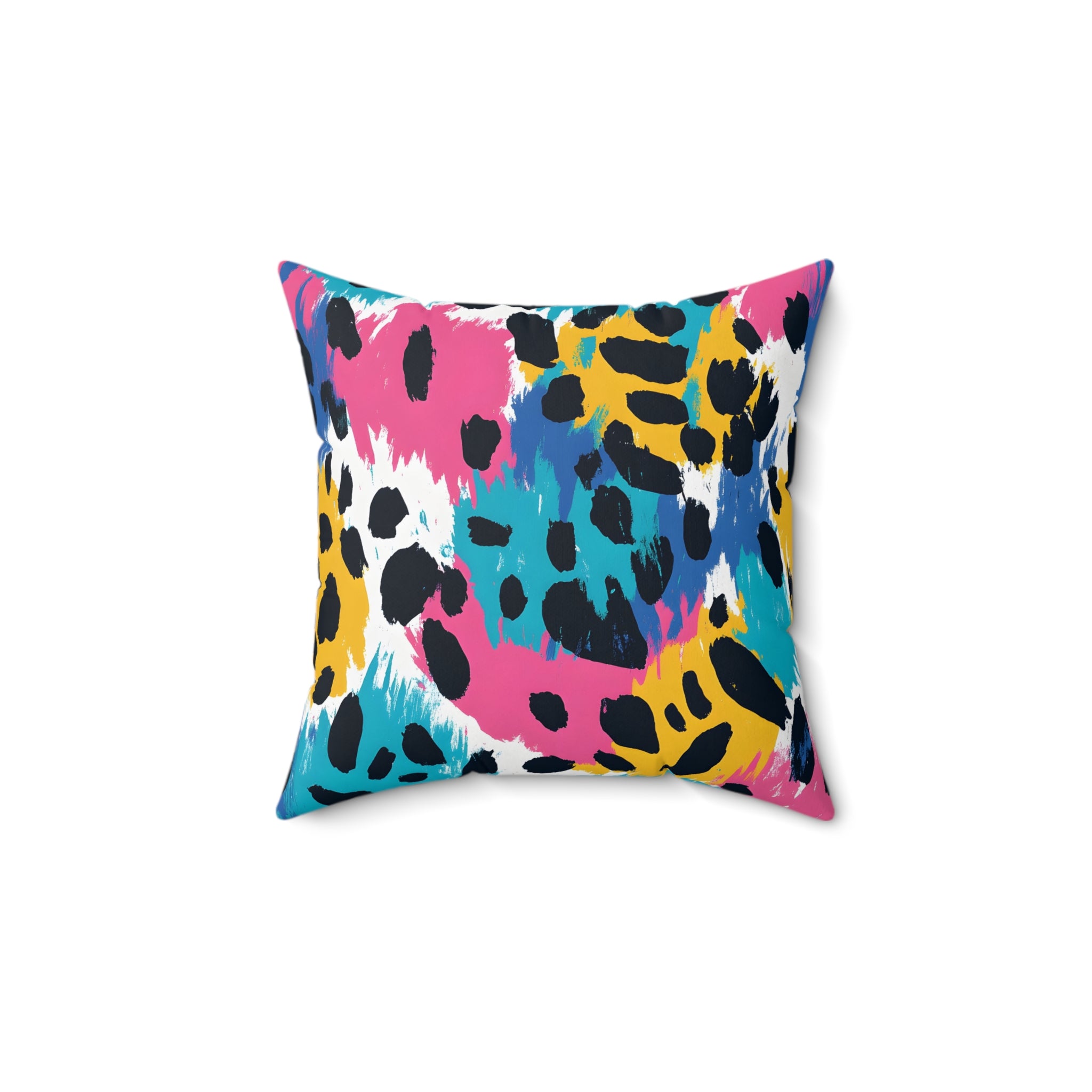 Leopard Print x Paint Brush Strokes Multi-Color Spun Polyester Square Pillow, Artsulli - Art is Long, Life is Short, Home Decor, Size, 14" × 14", , , , , 24345203029482461047
