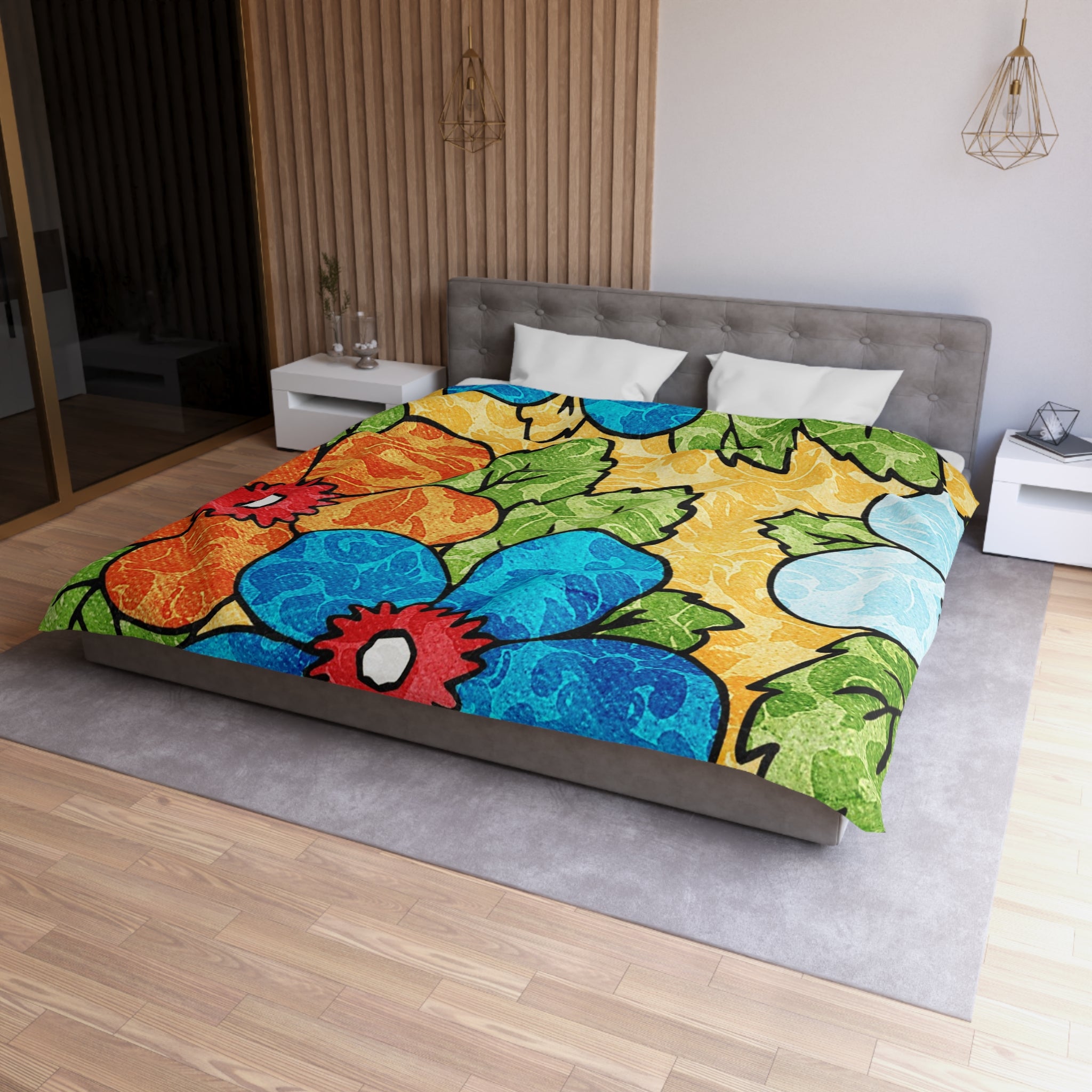 Groovy Yellow Floral Kl Microfiber Duvet Cover, Artsulli - Art is Long, Life is Short, Home Decor, , , , , , , 