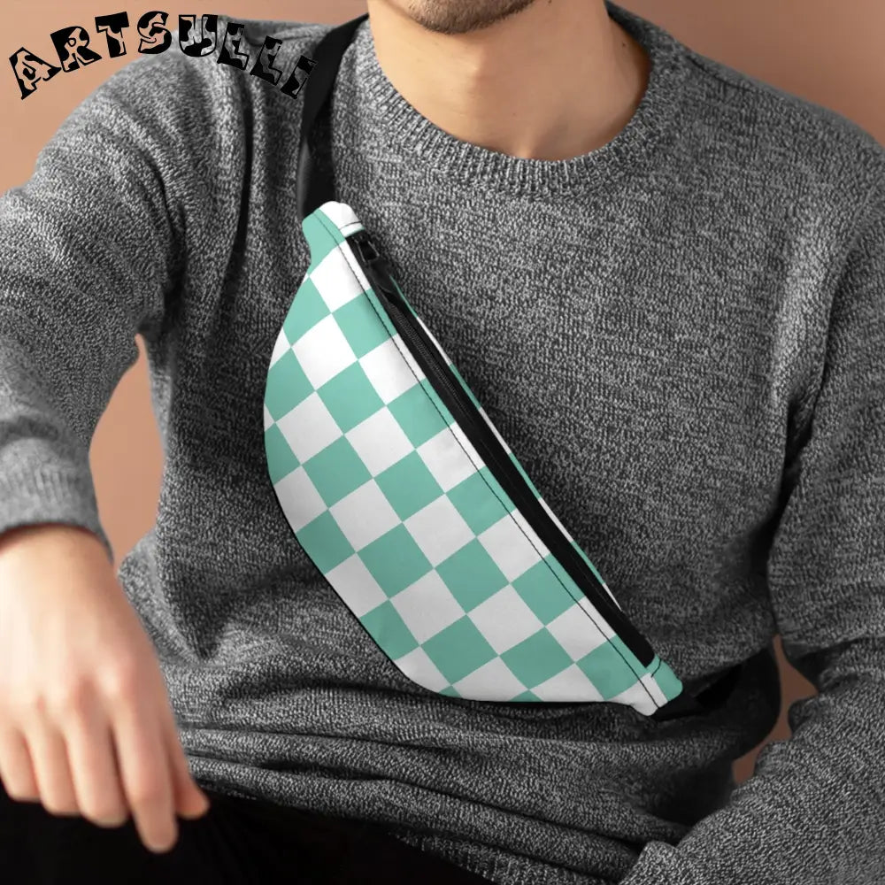 JAKKOUTTHEBXX Checkerboard Light Green Fanny Pack JAKKOUTTHEBXX