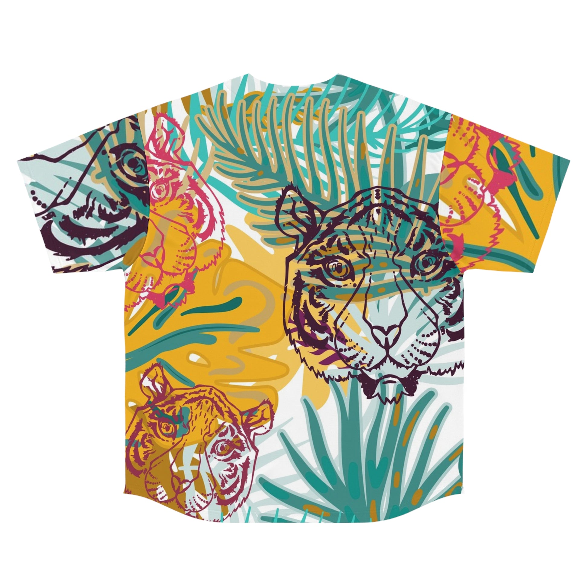Tropical Jungle Tigers Brown and Green Men's Baseball Jersey (AOP), Artsulli - Art is Long, Life is Short, All Over Prints, , , , , , , 
